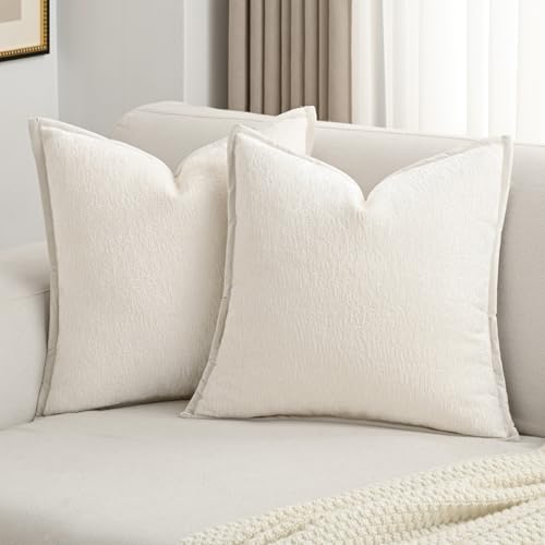 FUTEI Light Blue Chenille Throw Pillow Covers 26x26 Inch Set of 2,Soft Cozy Bound Edge Design Euro Pillow Sham,Home Decor for Couch Bed Living Room