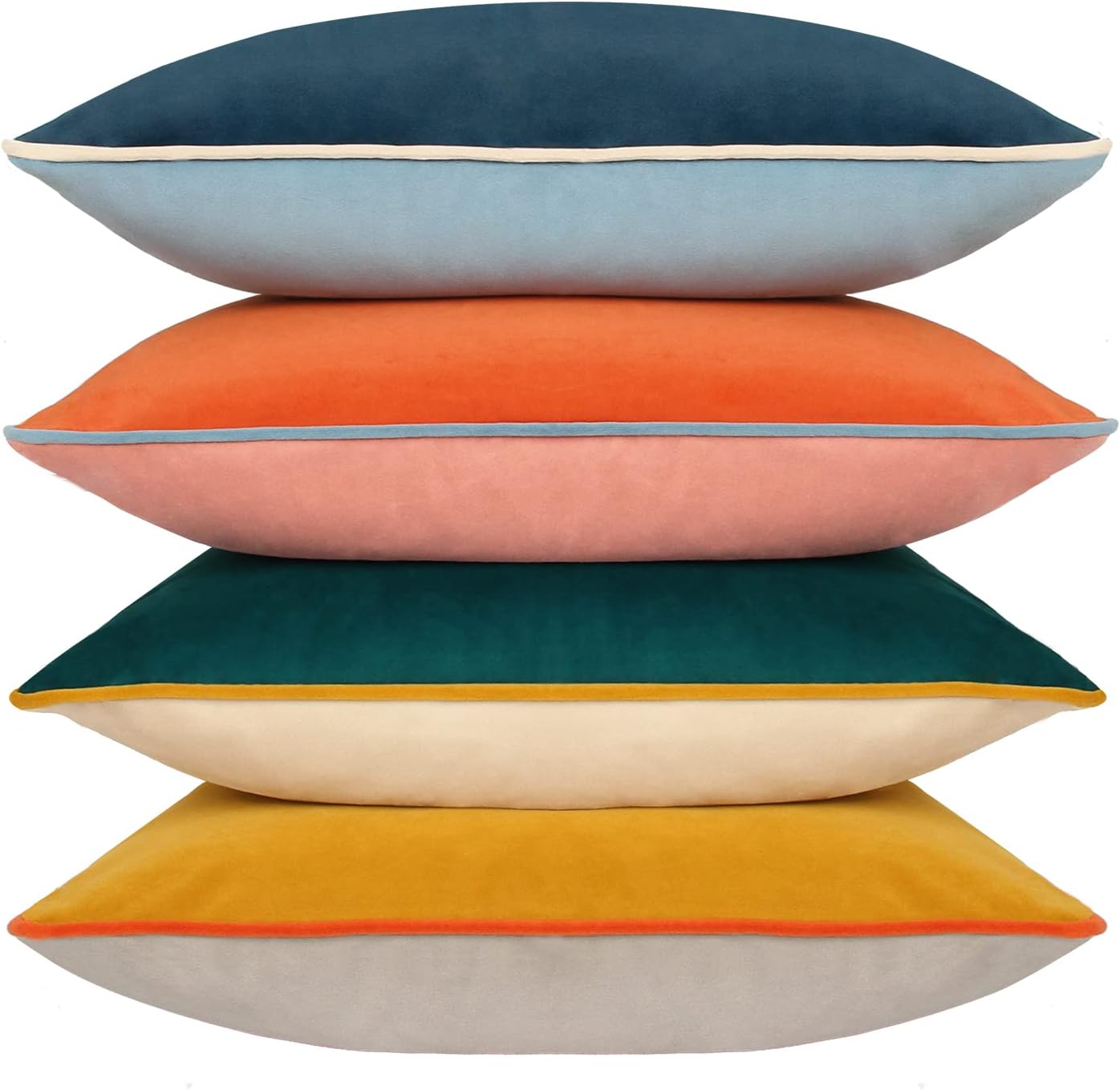 Velvet Throw Pillow Covers 22x22 Inch Set of 4 Decorative Velour Pillowcases Modern Double-Colored Cushion Covers for Sofa Couch, Cold