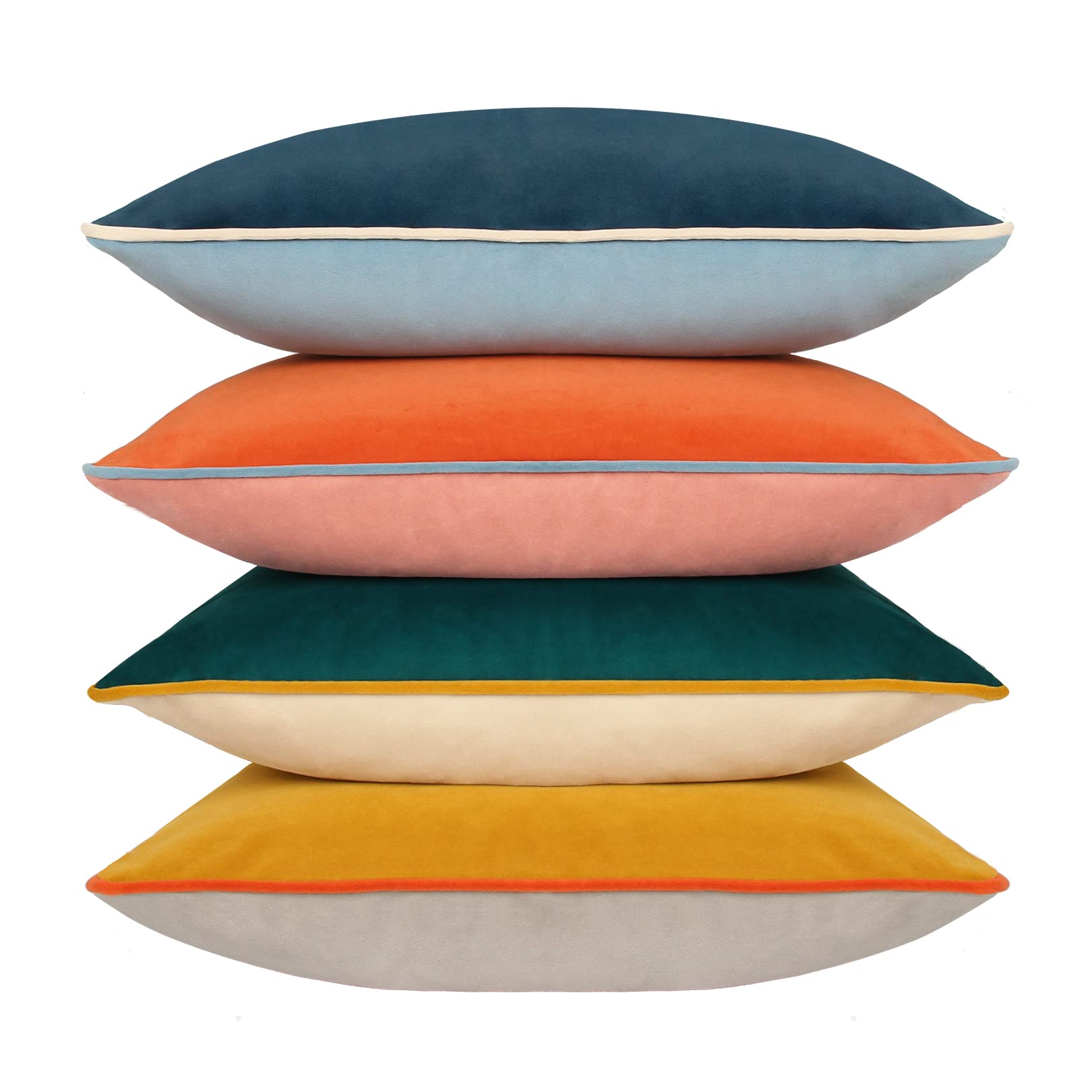 Velvet Throw Pillow Covers 22x22 Inch Set of 4 Decorative Velour Pillowcases Modern Double-Colored Cushion Covers for Sofa Couch, Cold