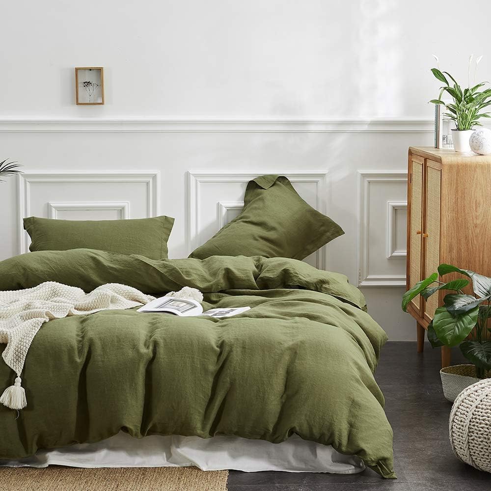 Simple&Opulence 100% Linen Duvet Cover Set, 3 PCS Natural French Flax Duvet Cover King Size, Breathable Soft Comfy Bedding Comforter Cover with 2 Pillowcases(Linen, 104"x92")