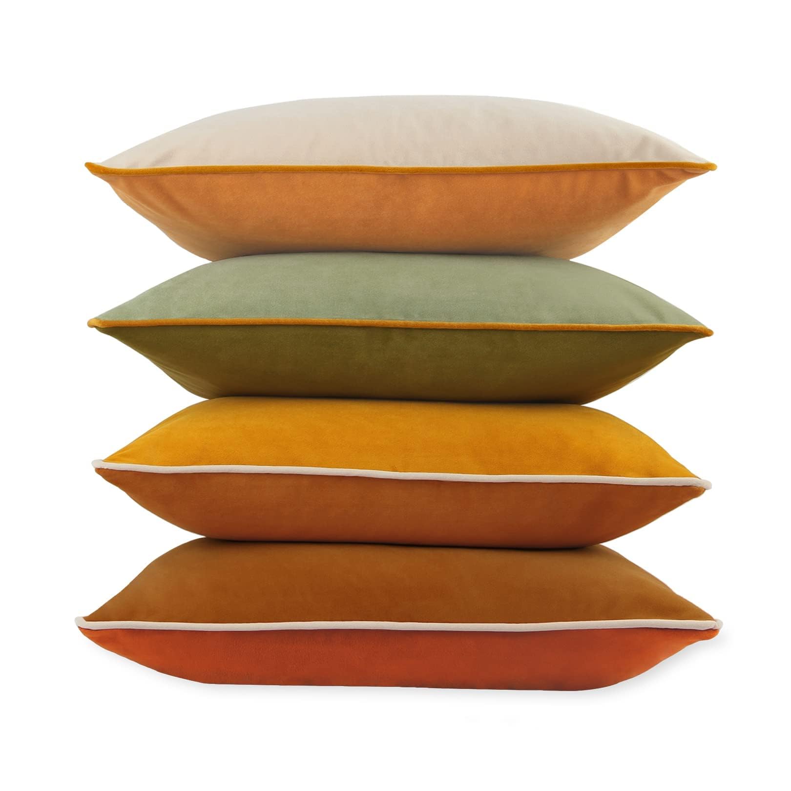 Velvet Throw Pillow Covers 22x22 Inch Set of 4 Decorative Velour Pillowcases Modern Double-Colored Cushion Covers for Sofa Couch, Cold