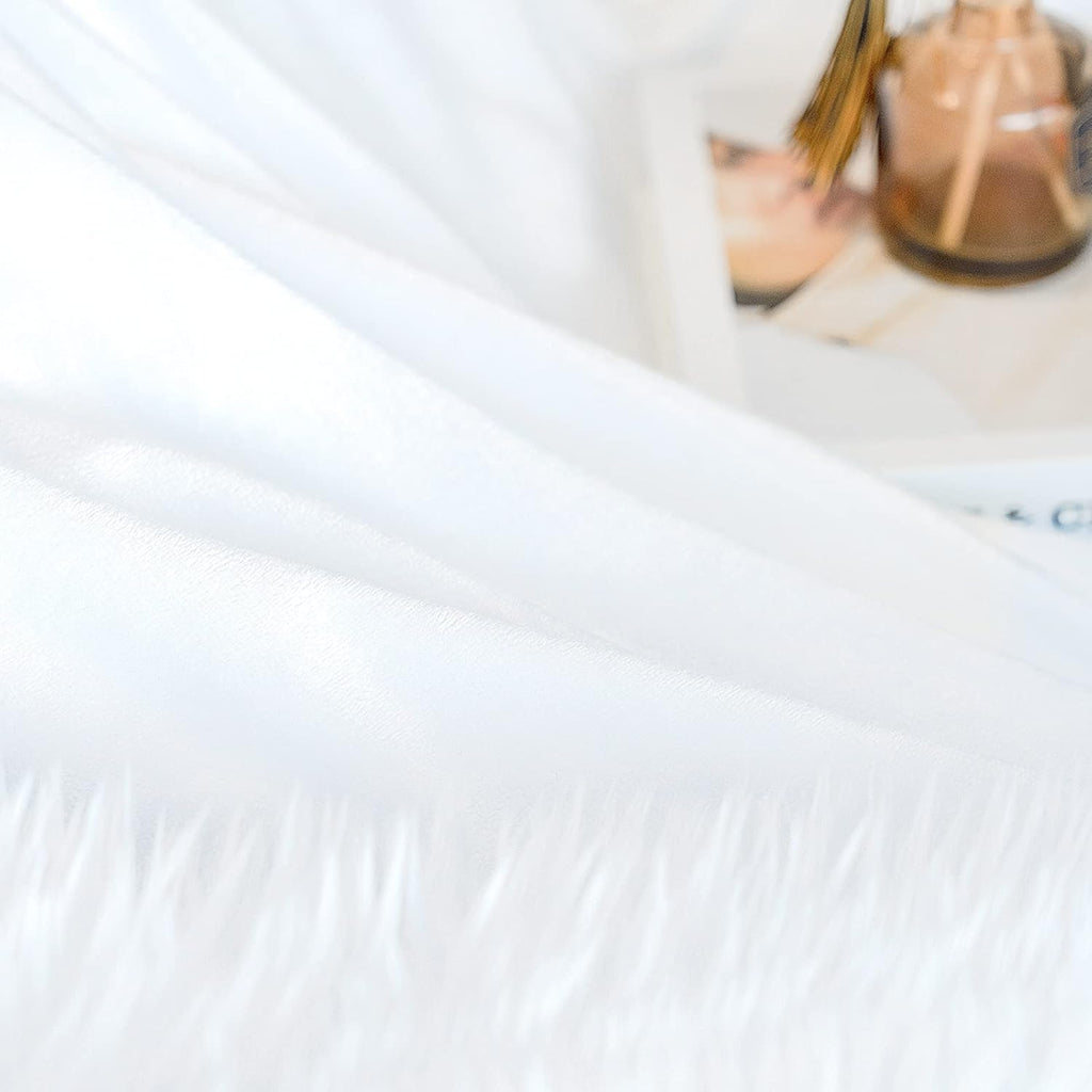 JONIYEAR Extra Large Decorative Fluffy Faux Fur Blanket Queen Size 80" x 90", Soft Luxury Lightweight Furry Blankets, Solid Cozy Shaggy Plush Thick Warm Fuzzy Blankets for Winter Bed Couch, White