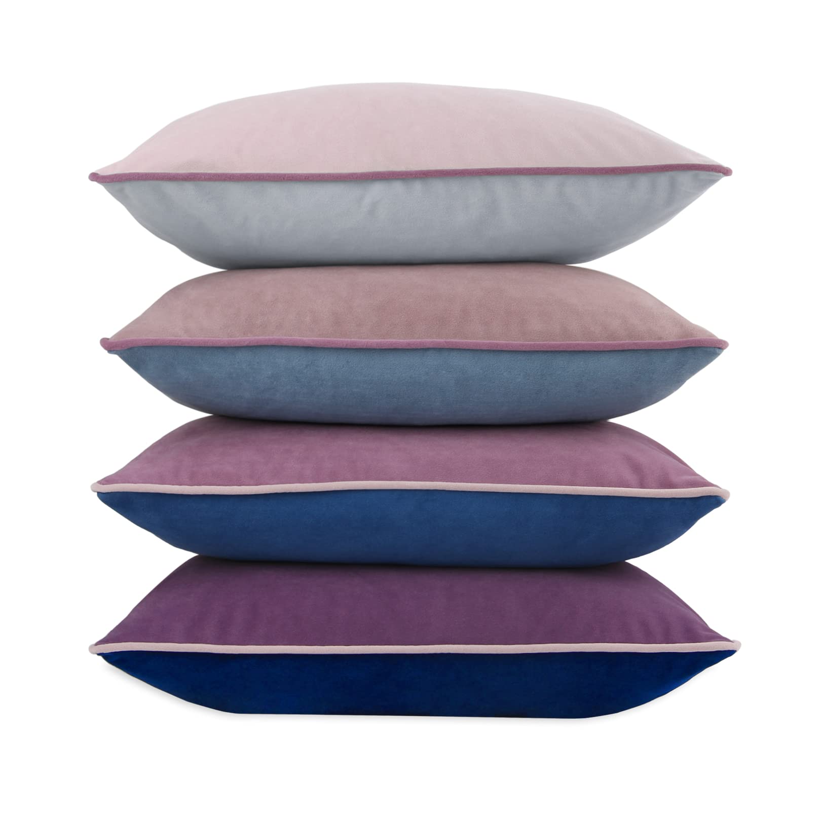 Velvet Throw Pillow Covers 22x22 Inch Set of 4 Decorative Velour Pillowcases Modern Double-Colored Cushion Covers for Sofa Couch, Cold