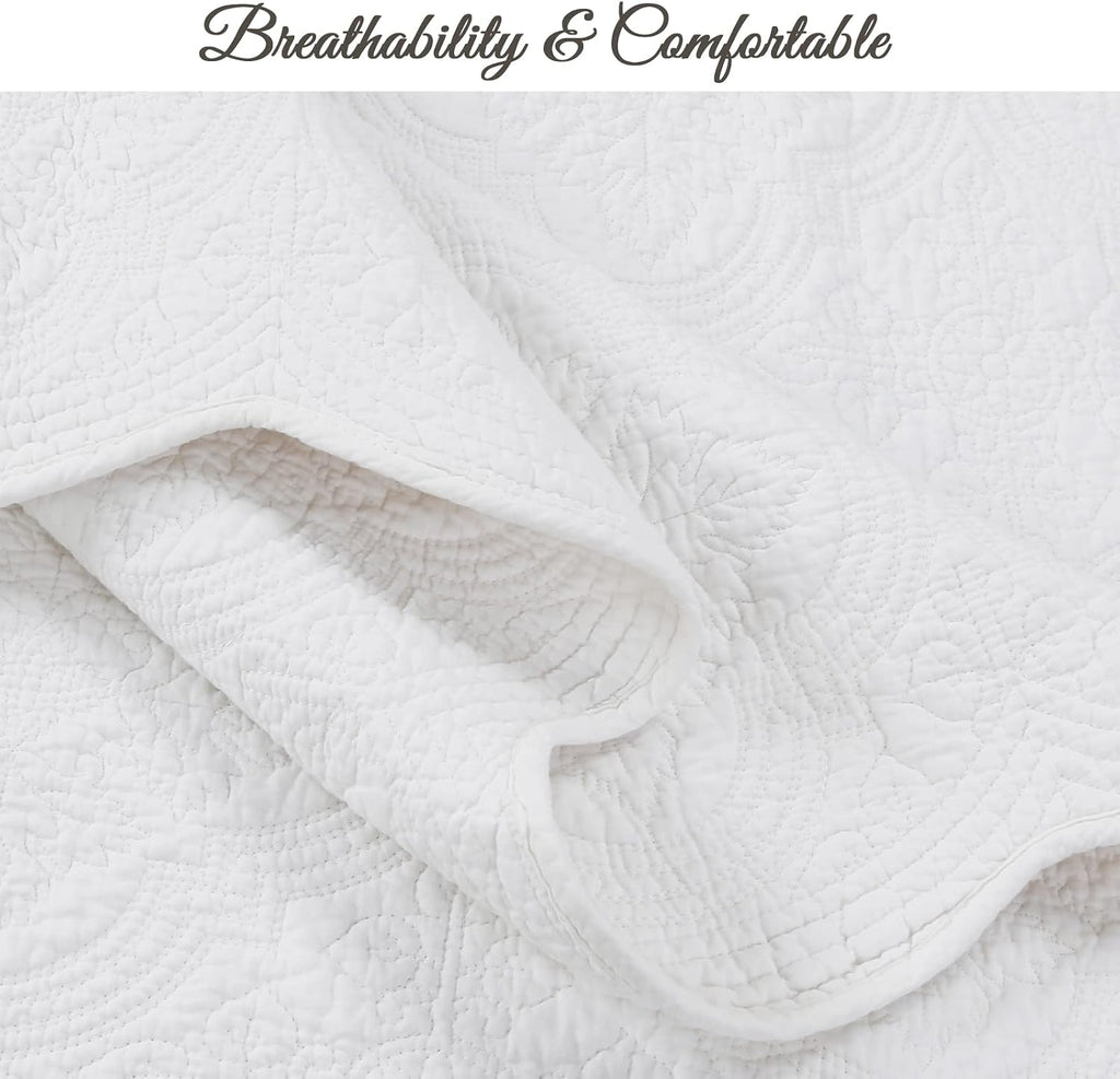White Medallion Cotton Twin Quilt Set