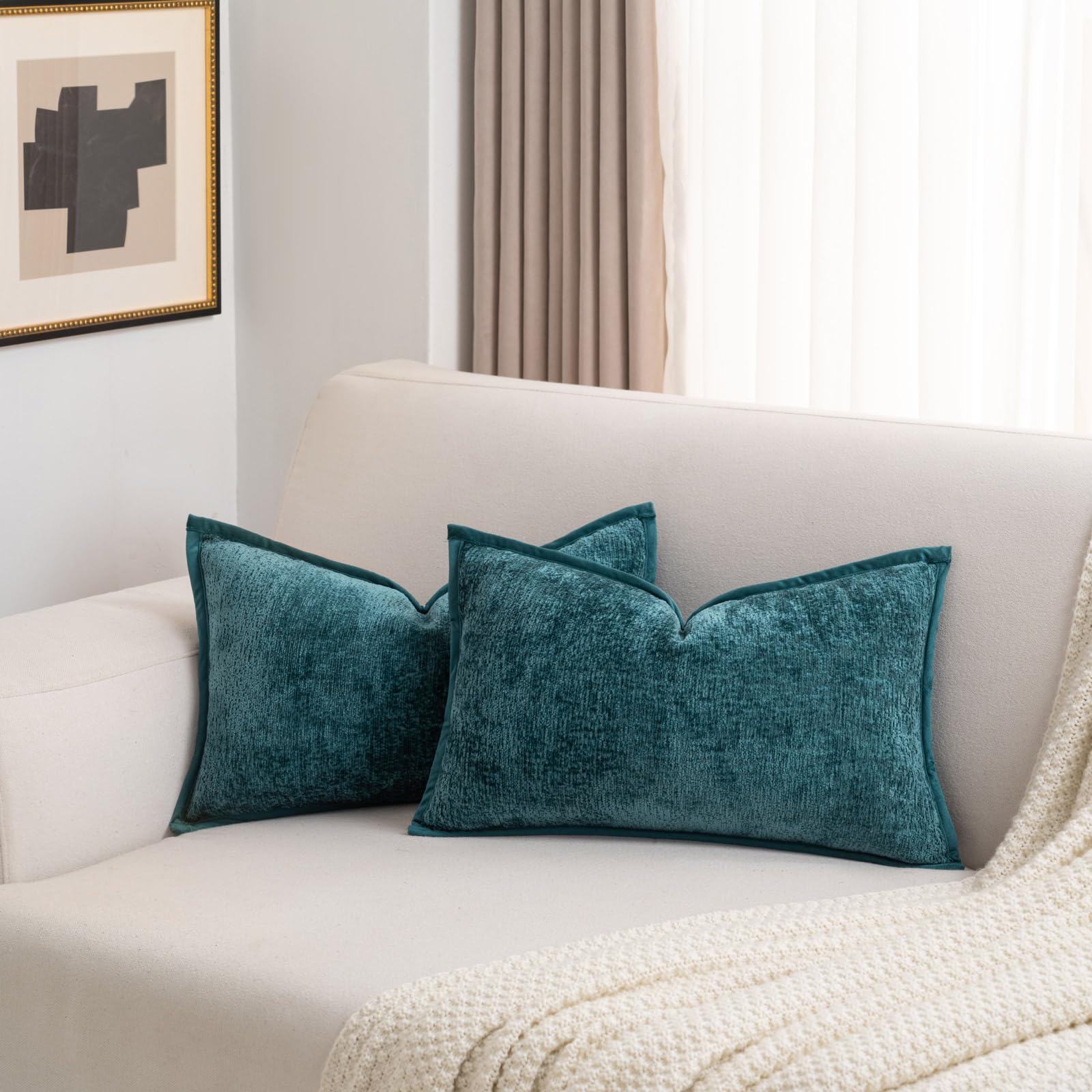 FUTEI Light Blue Chenille Throw Pillow Covers 26x26 Inch Set of 2,Soft Cozy Bound Edge Design Euro Pillow Sham,Home Decor for Couch Bed Living Room