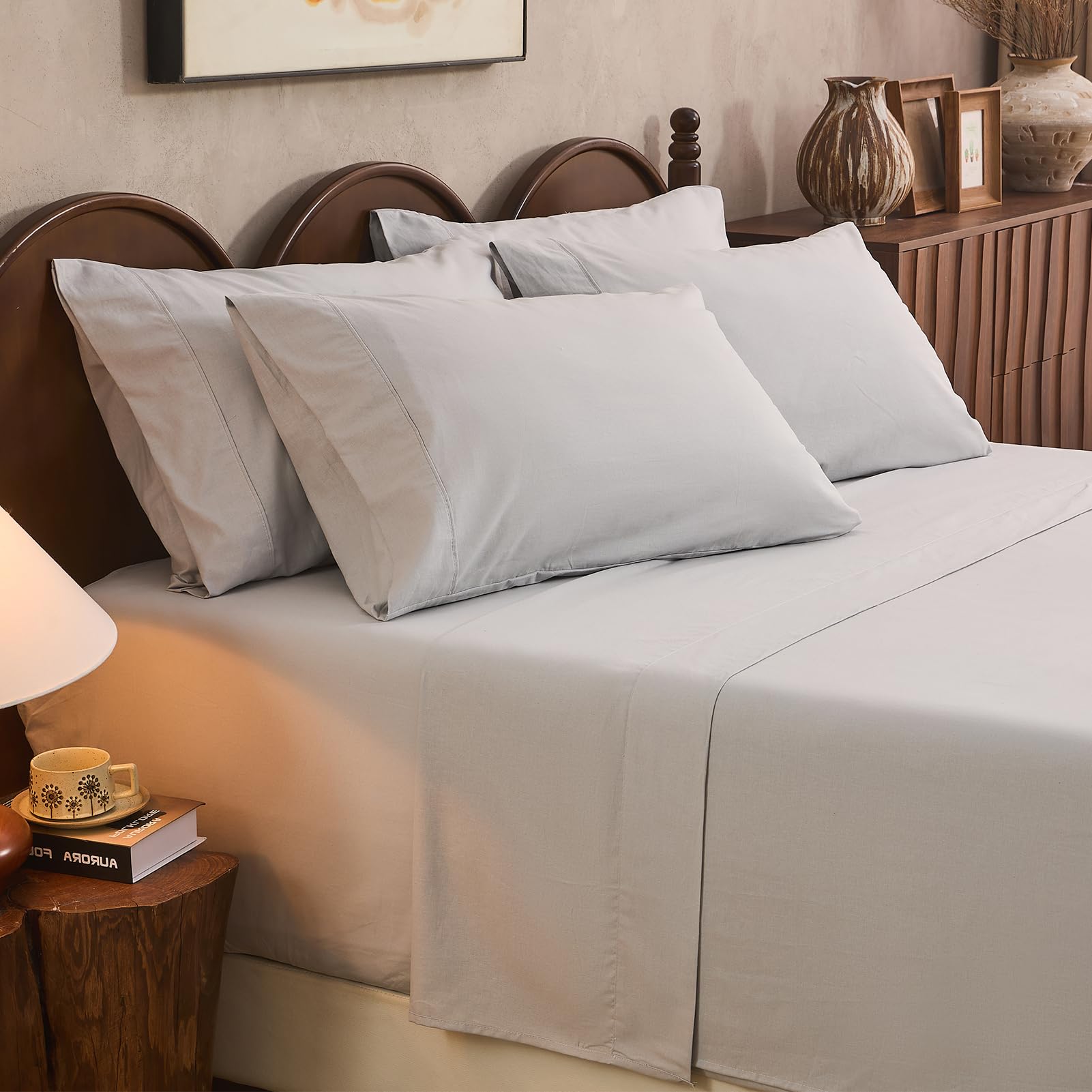 100% Linen Sheets Queen Size,Breathable & Durable 4-Piece Bed Flax Sheet Set,Soft All-Season Bedding for Hot Sleepers 16" Deep Pocket Oeko-TEX Certified,（Queen, Sage Green）