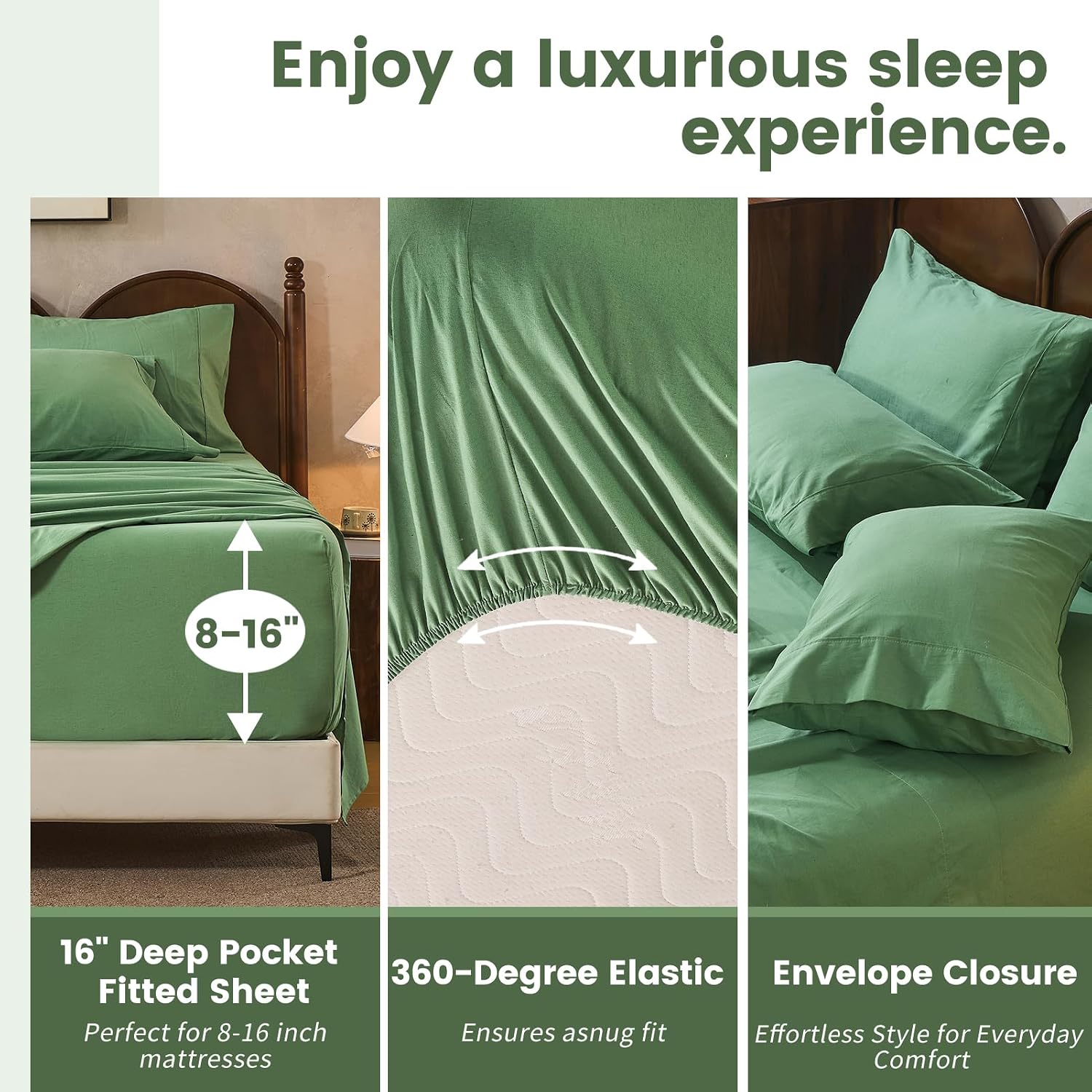 100% Linen Sheets Queen Size,Breathable & Durable 4-Piece Bed Flax Sheet Set,Soft All-Season Bedding for Hot Sleepers 16" Deep Pocket Oeko-TEX Certified,（Queen, Sage Green）