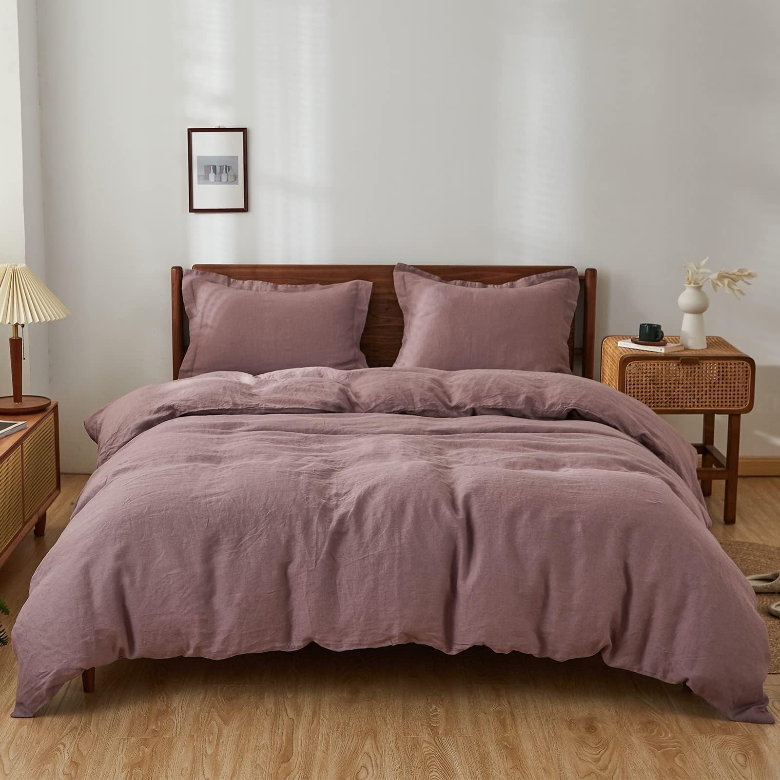Simple&Opulence 100% Linen Duvet Cover Set, 3 PCS Natural French Flax Duvet Cover King Size, Breathable Soft Comfy Bedding Comforter Cover with 2 Pillowcases(Linen, 104"x92")