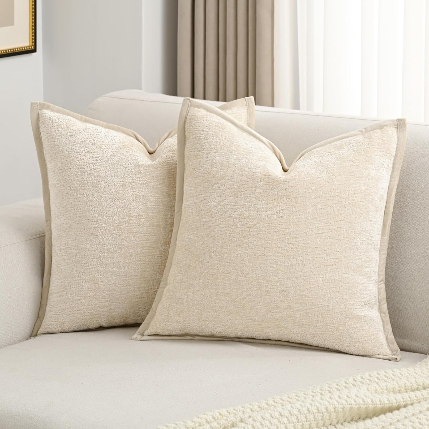 FUTEI Light Blue Chenille Throw Pillow Covers 26x26 Inch Set of 2,Soft Cozy Bound Edge Design Euro Pillow Sham,Home Decor for Couch Bed Living Room