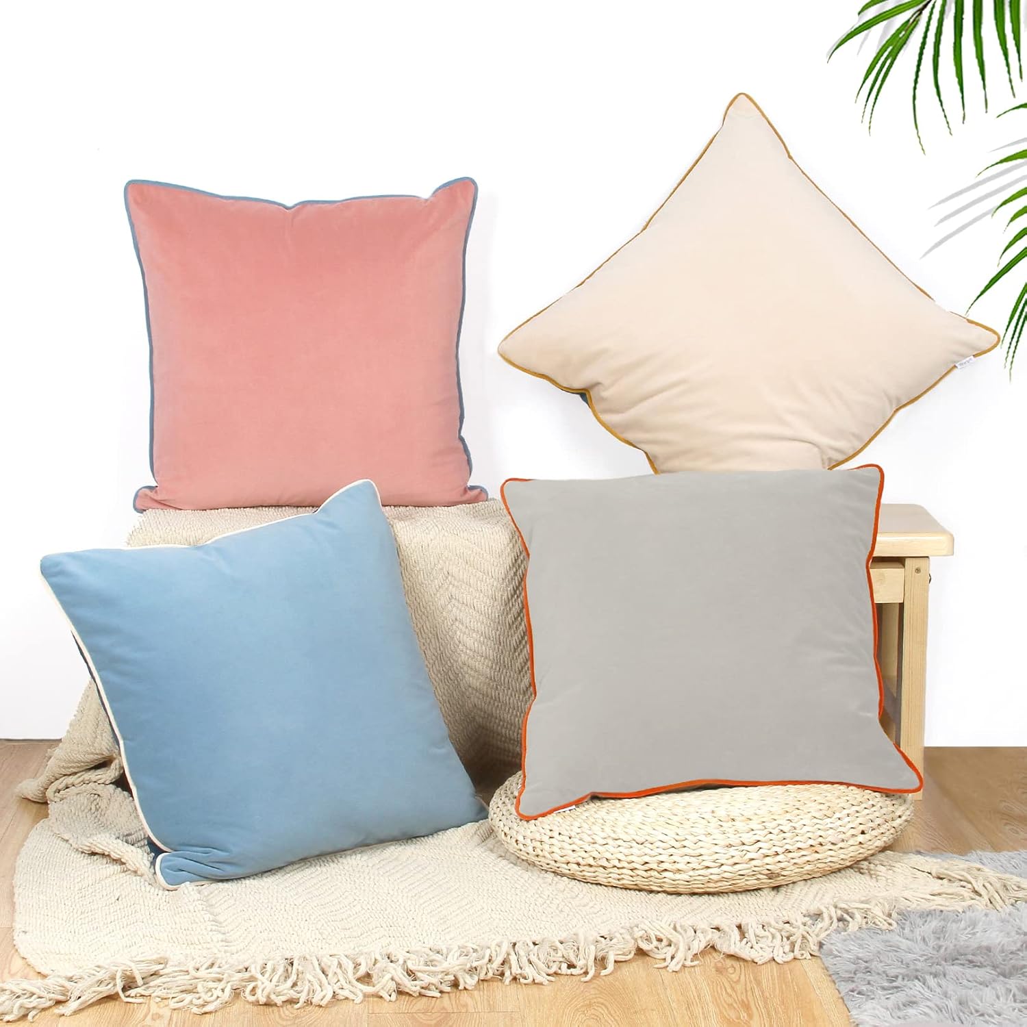 Velvet Throw Pillow Covers 22x22 Inch Set of 4 Decorative Velour Pillowcases Modern Double-Colored Cushion Covers for Sofa Couch, Cold