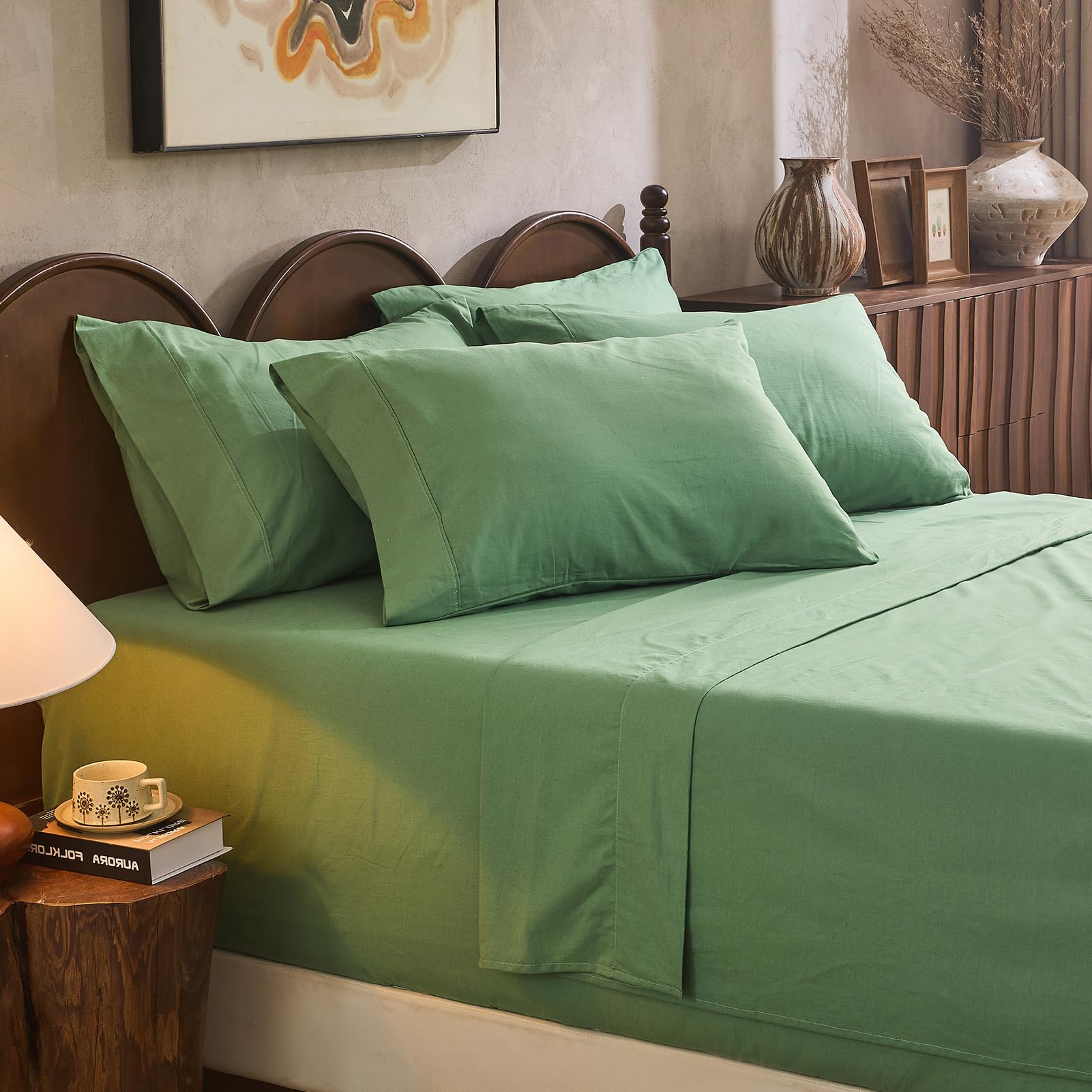 100% Linen Sheets Queen Size,Breathable & Durable 4-Piece Bed Flax Sheet Set,Soft All-Season Bedding for Hot Sleepers 16" Deep Pocket Oeko-TEX Certified,（Queen, Sage Green）
