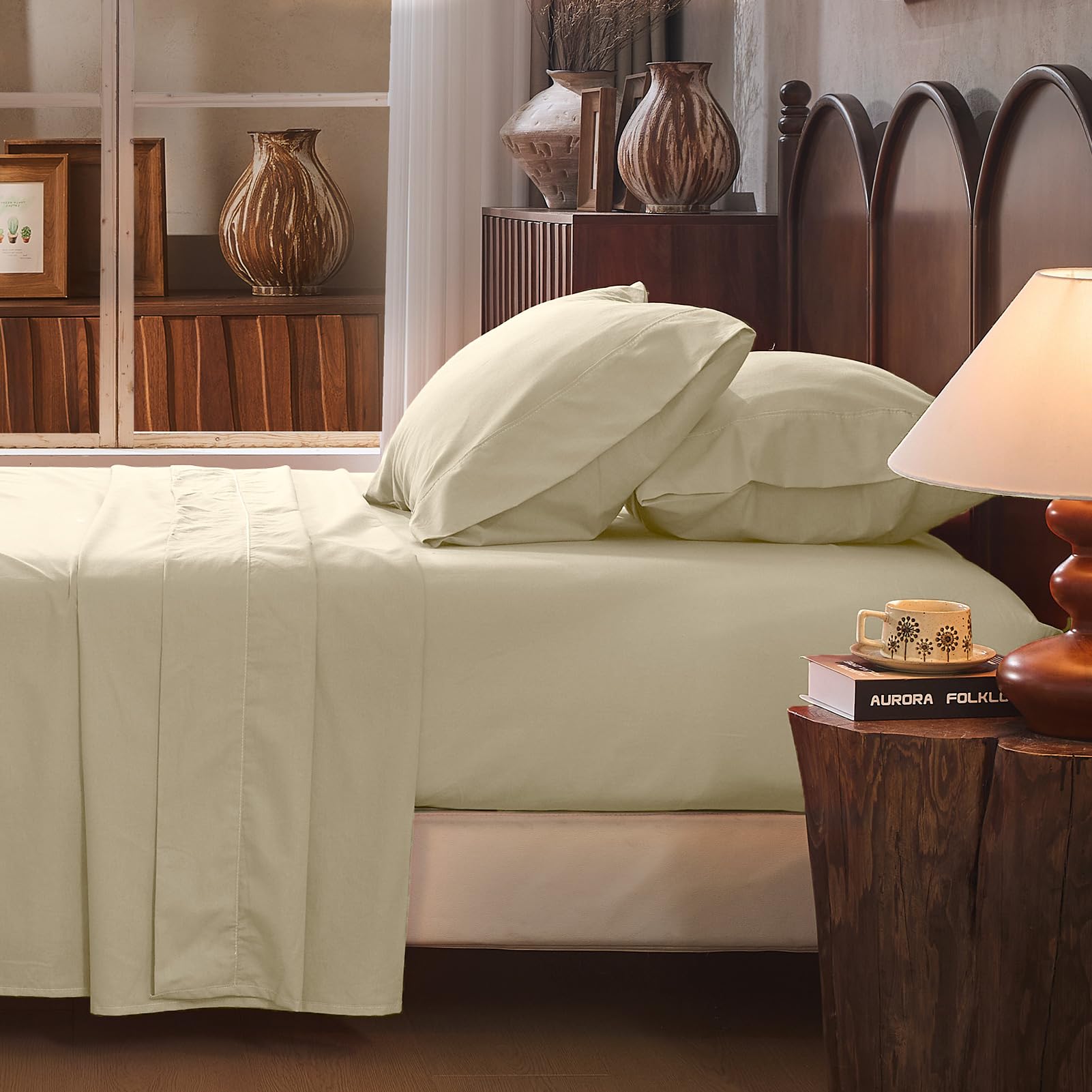 100% Linen Sheets Queen Size,Breathable & Durable 4-Piece Bed Flax Sheet Set,Soft All-Season Bedding for Hot Sleepers 16" Deep Pocket Oeko-TEX Certified,（Queen, Sage Green）