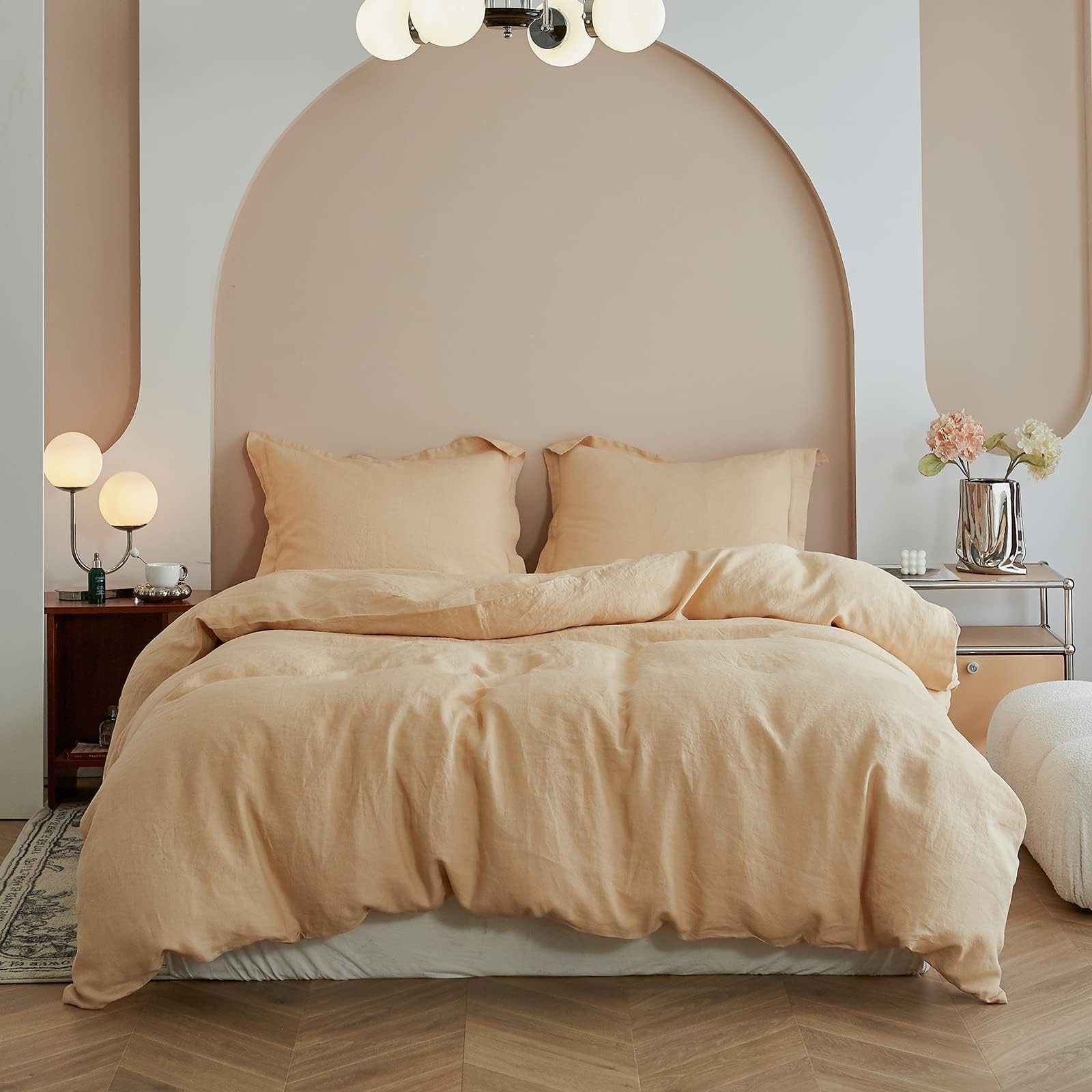 Simple&Opulence 100% Linen Duvet Cover Set, 3 PCS Natural French Flax Duvet Cover King Size, Breathable Soft Comfy Bedding Comforter Cover with 2 Pillowcases(Linen, 104"x92")
