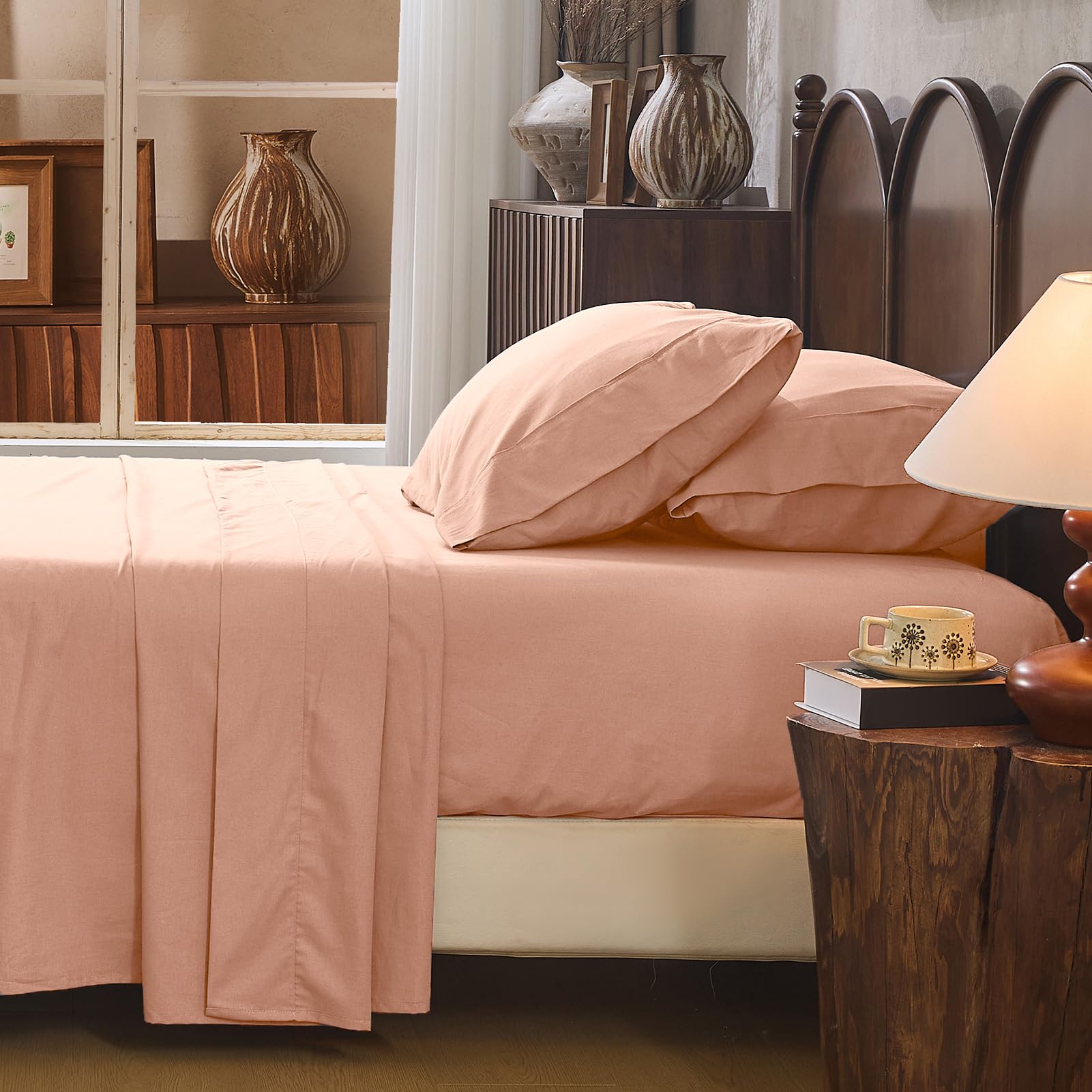 100% Linen Sheets Queen Size,Breathable & Durable 4-Piece Bed Flax Sheet Set,Soft All-Season Bedding for Hot Sleepers 16" Deep Pocket Oeko-TEX Certified,（Queen, Sage Green）