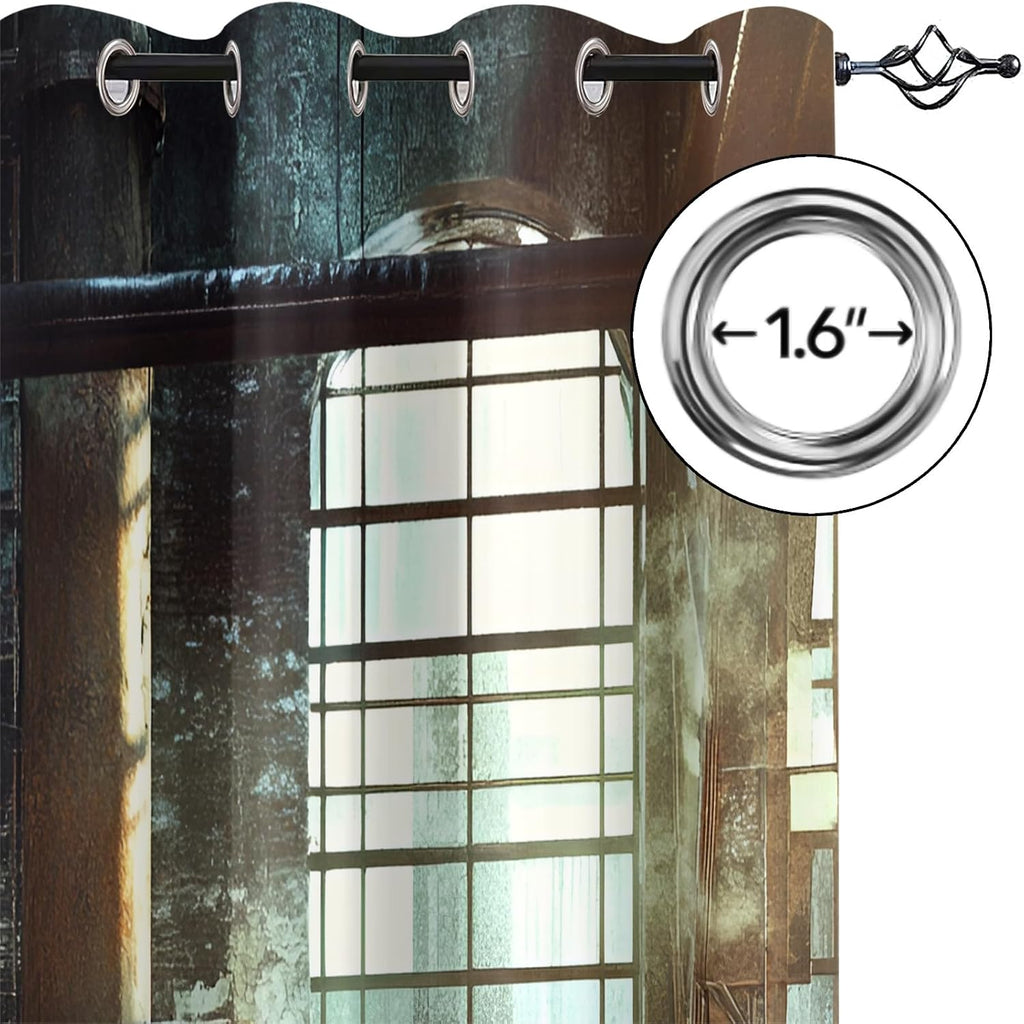 Machinery Window Treatments, Factory Blackout Curtains for Bedroom, Retro Industrial Style Grommet Window Curtain for Bedroom Living Room Patio, 42 x 96 Inch, 2 Panels