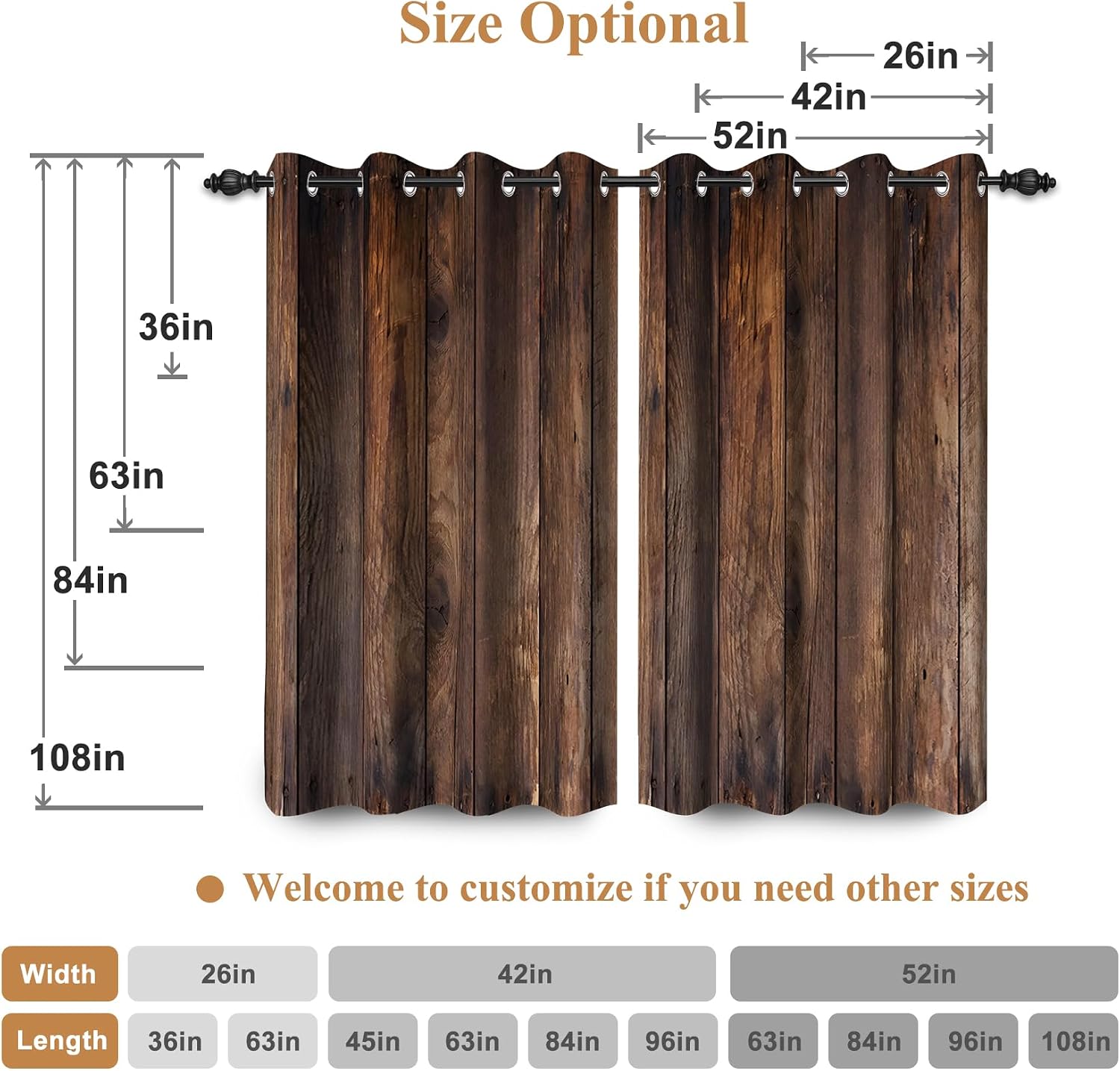 Vintage Wood Barn Farmhouse Curtains