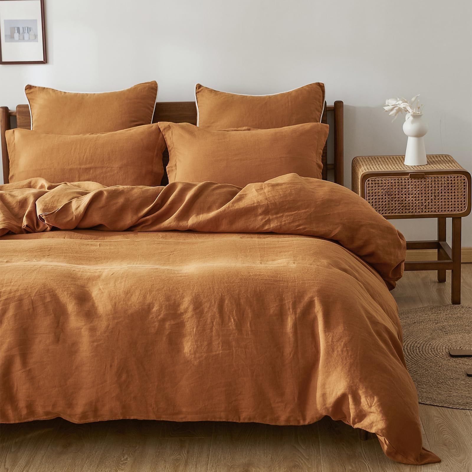 Simple&Opulence 100% Linen Duvet Cover Set, 3 PCS Natural French Flax Duvet Cover King Size, Breathable Soft Comfy Bedding Comforter Cover with 2 Pillowcases(Linen, 104"x92")