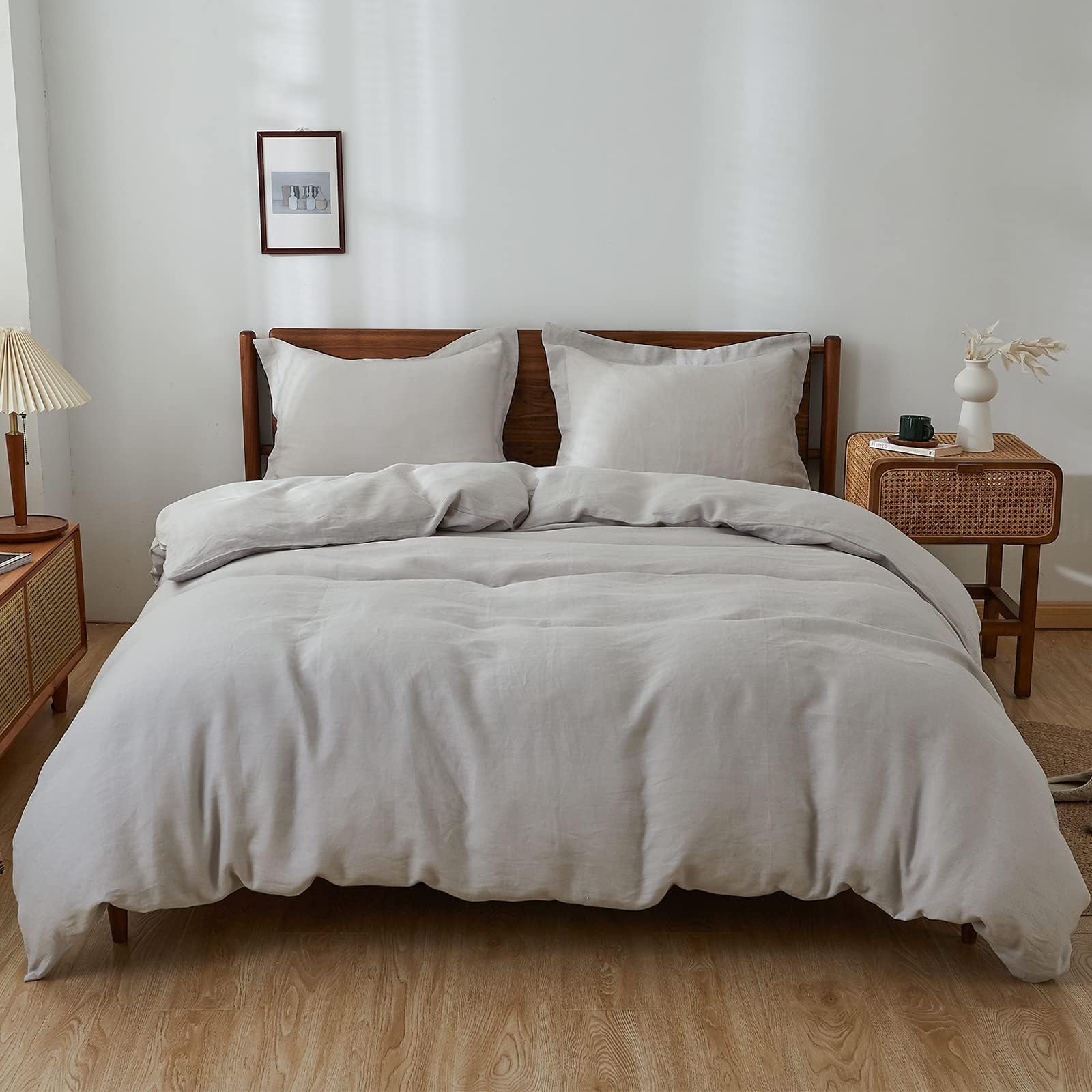 Simple&Opulence 100% Linen Duvet Cover Set, 3 PCS Natural French Flax Duvet Cover King Size, Breathable Soft Comfy Bedding Comforter Cover with 2 Pillowcases(Linen, 104"x92")