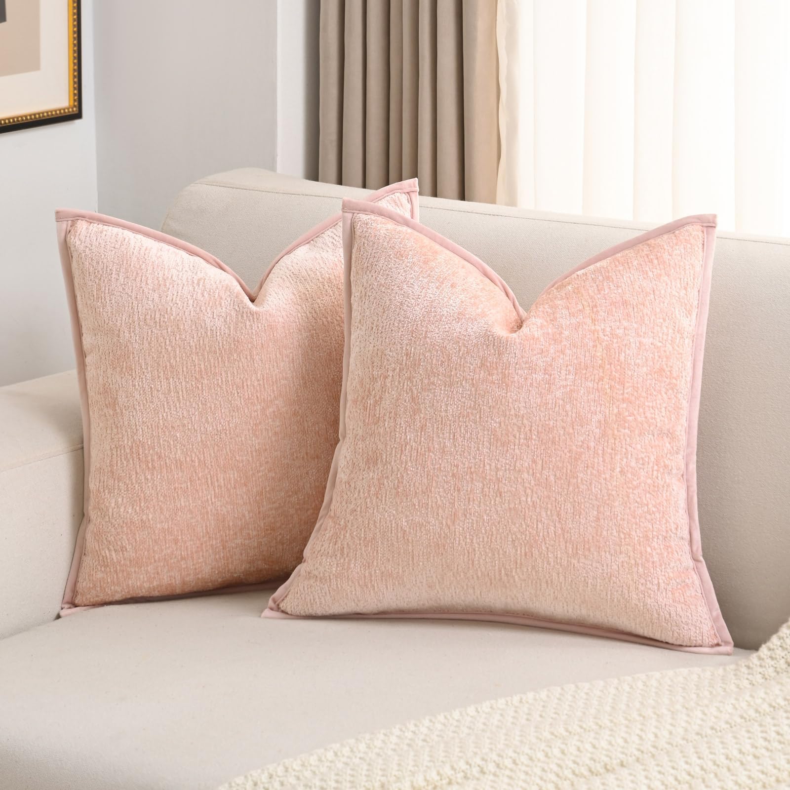 FUTEI Light Blue Chenille Throw Pillow Covers 26x26 Inch Set of 2,Soft Cozy Bound Edge Design Euro Pillow Sham,Home Decor for Couch Bed Living Room