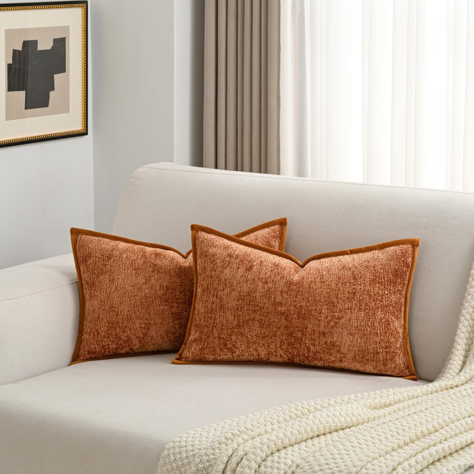 FUTEI Light Blue Chenille Throw Pillow Covers 26x26 Inch Set of 2,Soft Cozy Bound Edge Design Euro Pillow Sham,Home Decor for Couch Bed Living Room