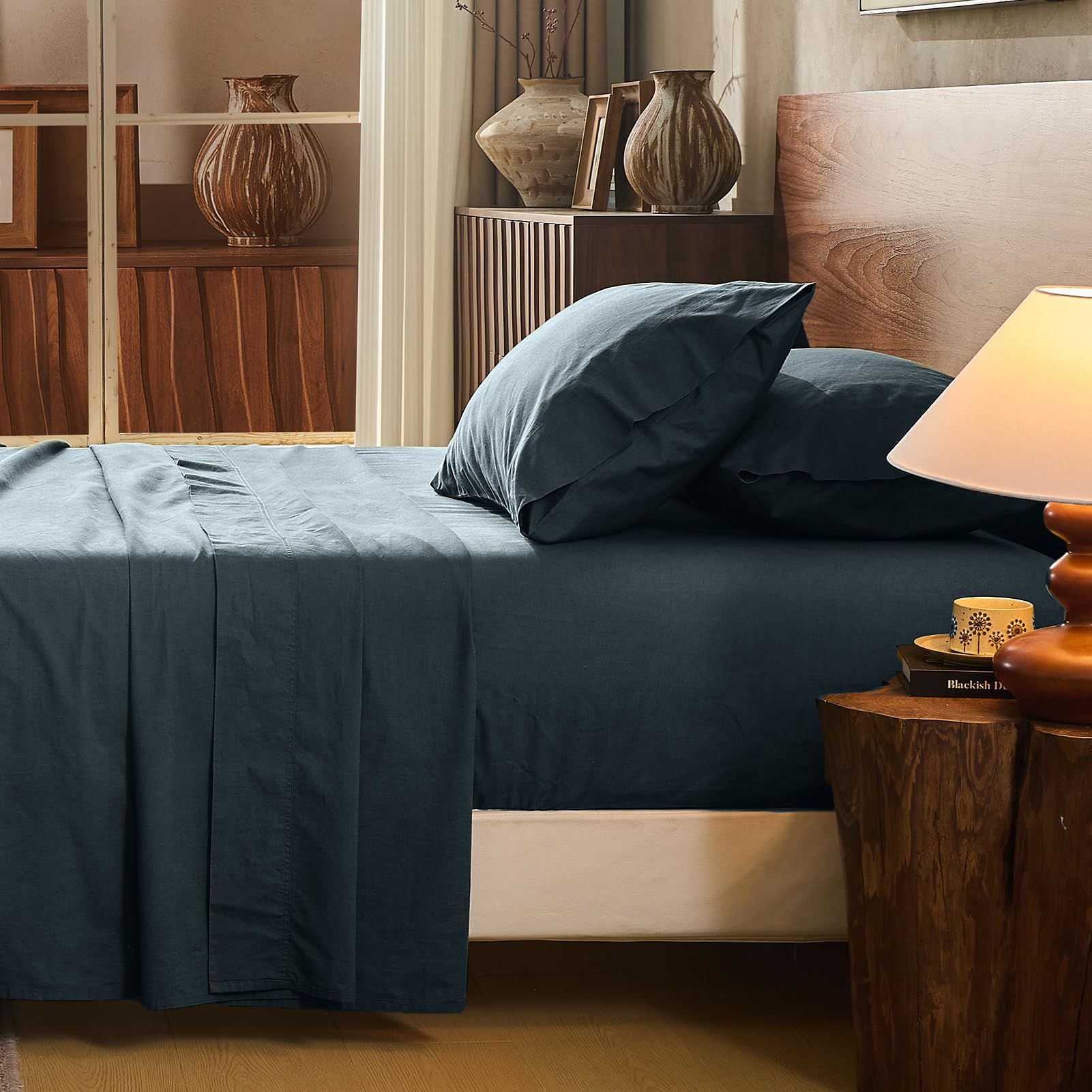 100% Linen Sheets Queen Size,Breathable & Durable 4-Piece Bed Flax Sheet Set,Soft All-Season Bedding for Hot Sleepers 16" Deep Pocket Oeko-TEX Certified,（Queen, Sage Green）