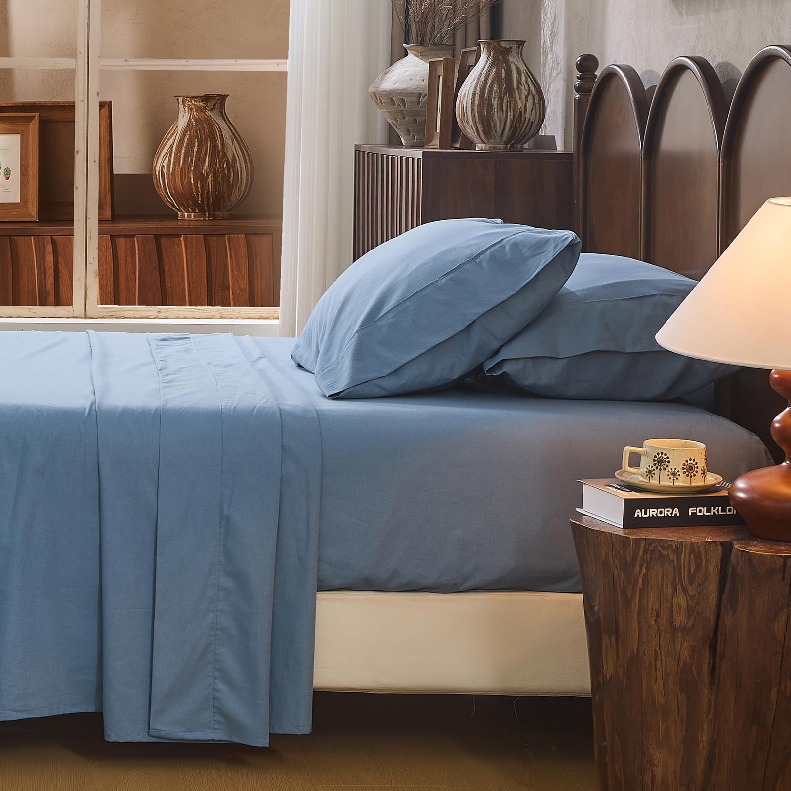 100% Linen Sheets Queen Size,Breathable & Durable 4-Piece Bed Flax Sheet Set,Soft All-Season Bedding for Hot Sleepers 16" Deep Pocket Oeko-TEX Certified,（Queen, Sage Green）