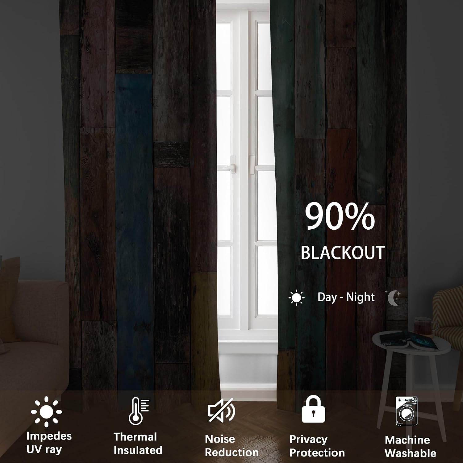 Color Wood Plank Blackout Curtains