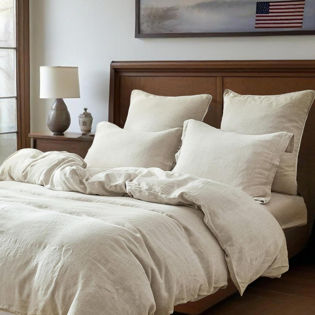 Simple&Opulence 100% Linen Duvet Cover Set, 3 PCS Natural French Flax Duvet Cover King Size, Breathable Soft Comfy Bedding Comforter Cover with 2 Pillowcases(Linen, 104"x92")