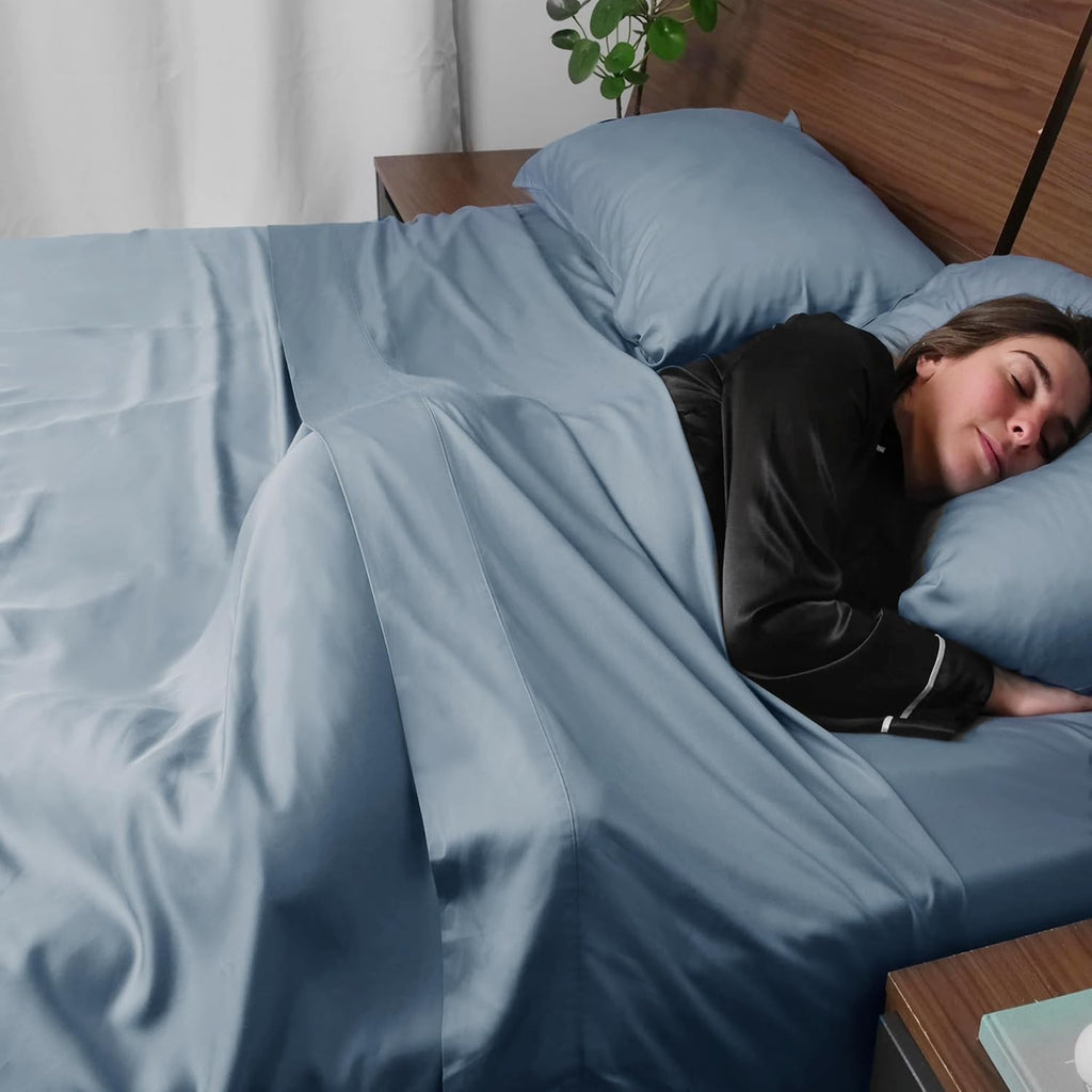 Dusty Blue Bamboo Split King Sheet Set