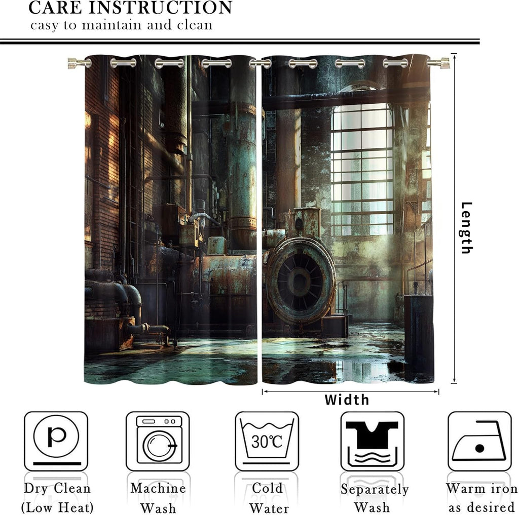 Machinery Window Treatments, Factory Blackout Curtains for Bedroom, Retro Industrial Style Grommet Window Curtain for Bedroom Living Room Patio, 42 x 96 Inch, 2 Panels