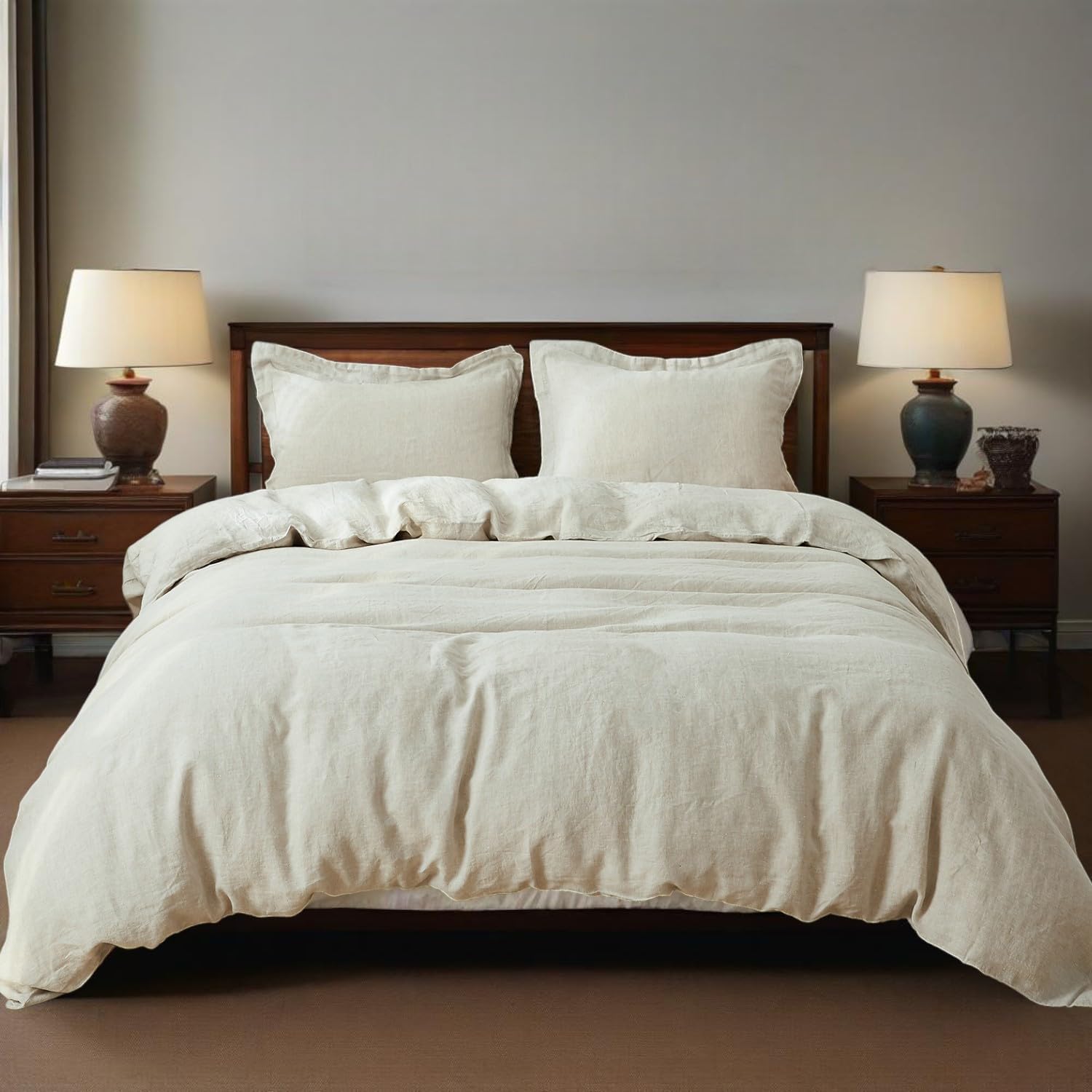 Simple&Opulence 100% Linen Duvet Cover Set, 3 PCS Natural French Flax Duvet Cover King Size, Breathable Soft Comfy Bedding Comforter Cover with 2 Pillowcases(Linen, 104"x92")