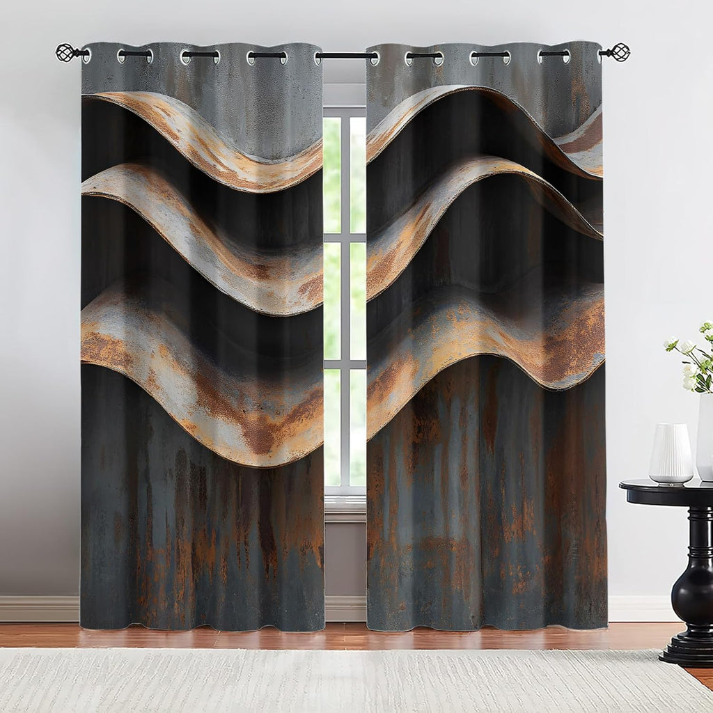 Wavy Stripes Curtains,Rusted Metal Blackout Curtains Industrial Style Grommet Drapes 2 Panels for Bedroom Living Room 31.5" W x 45" L x2