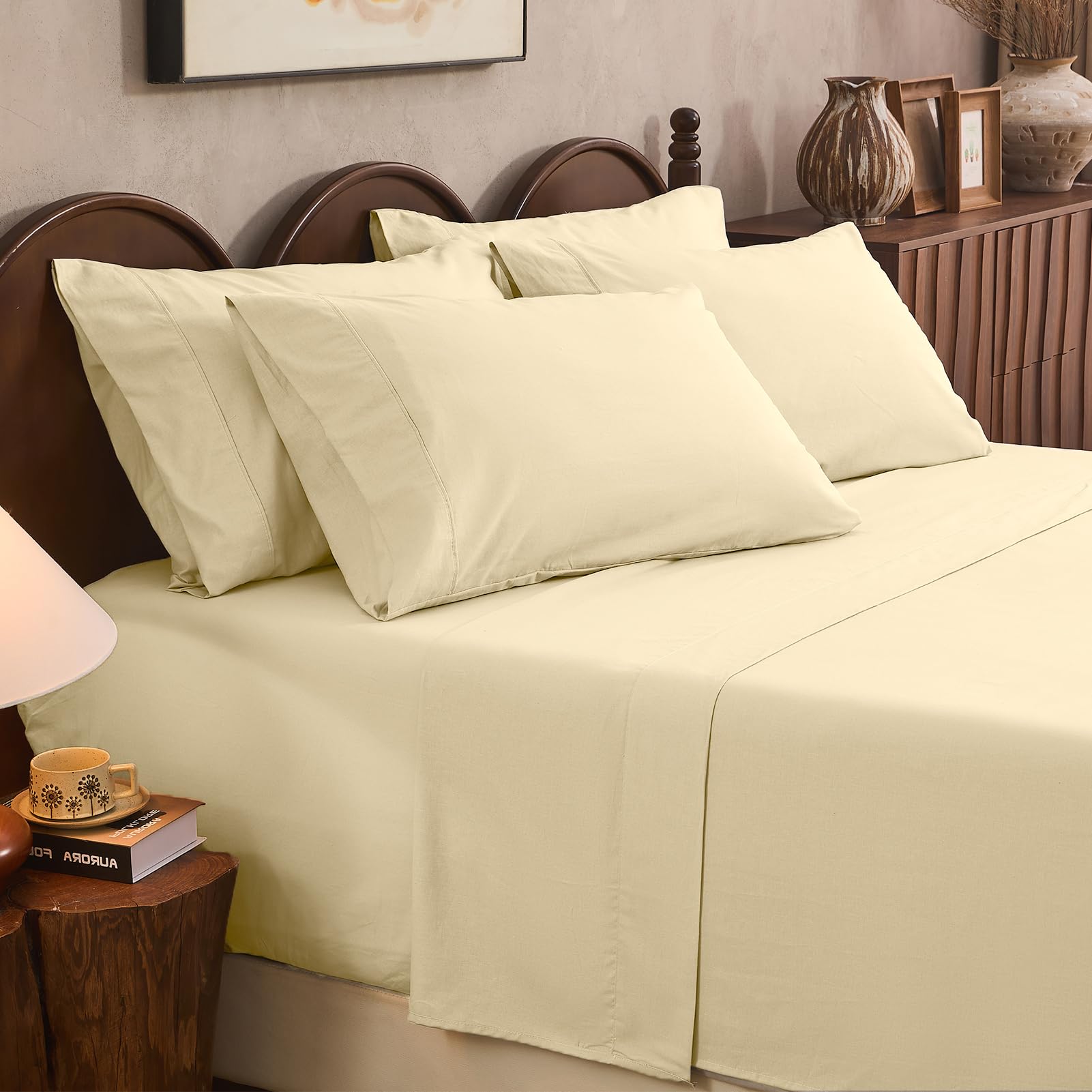 100% Linen Sheets Queen Size,Breathable & Durable 4-Piece Bed Flax Sheet Set,Soft All-Season Bedding for Hot Sleepers 16" Deep Pocket Oeko-TEX Certified,（Queen, Sage Green）