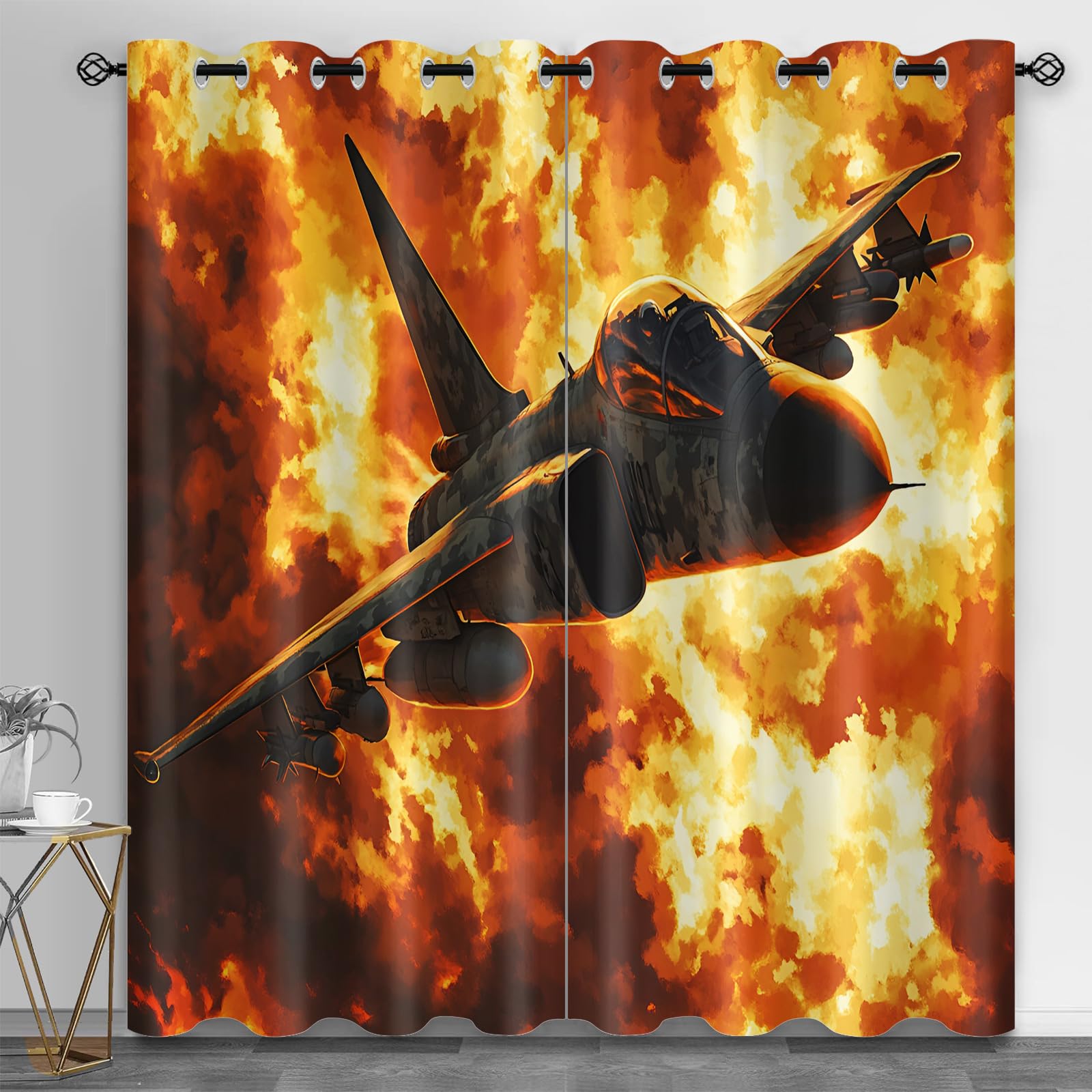 Machinery Window Treatments, Factory Blackout Curtains for Bedroom, Retro Industrial Style Grommet Window Curtain for Bedroom Living Room Patio, 42 x 96 Inch, 2 Panels