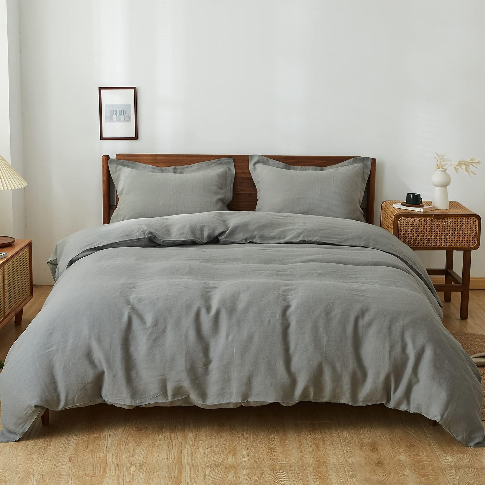 Simple&Opulence 100% Linen Duvet Cover Set, 3 PCS Natural French Flax Duvet Cover King Size, Breathable Soft Comfy Bedding Comforter Cover with 2 Pillowcases(Linen, 104"x92")