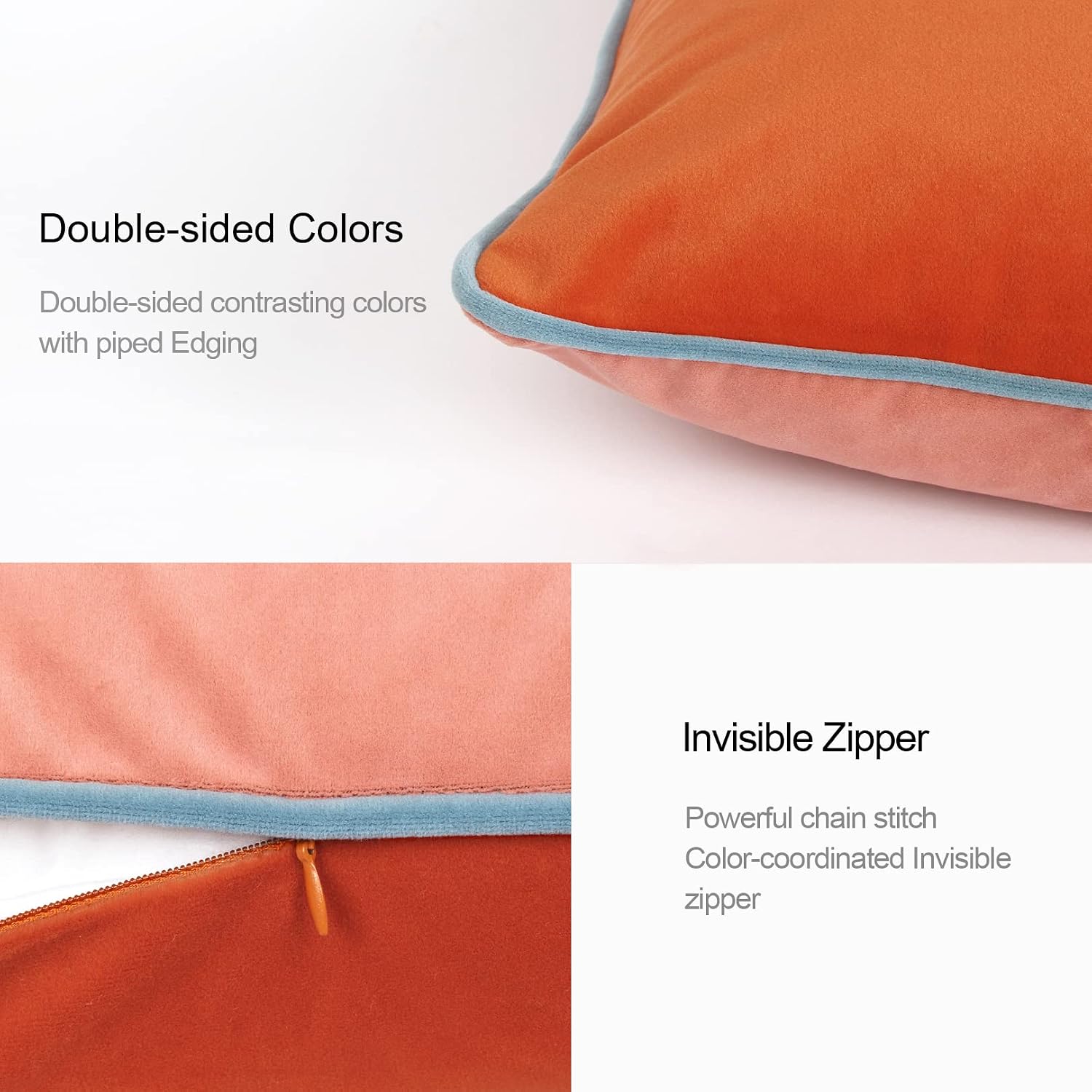 Velvet Throw Pillow Covers 22x22 Inch Set of 4 Decorative Velour Pillowcases Modern Double-Colored Cushion Covers for Sofa Couch, Cold