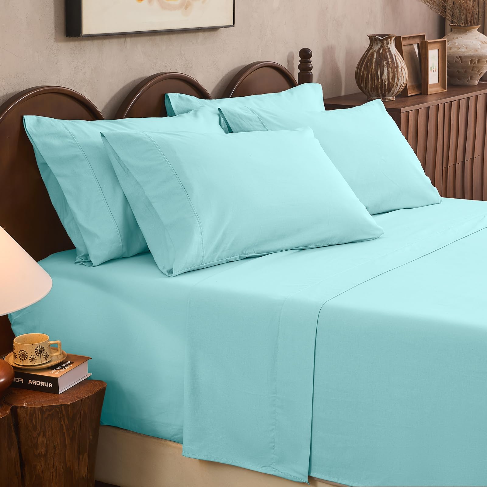 100% Linen Sheets Queen Size,Breathable & Durable 4-Piece Bed Flax Sheet Set,Soft All-Season Bedding for Hot Sleepers 16" Deep Pocket Oeko-TEX Certified,（Queen, Sage Green）