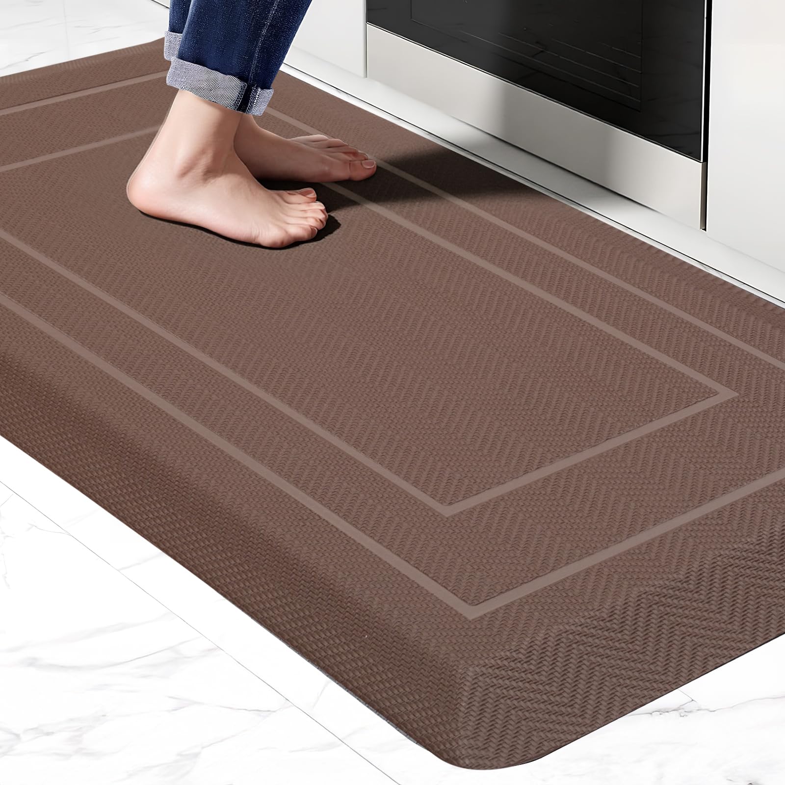 UKISS 9/10"" Extra Thick Cushioned Anti Fatigue Kitchen Mat, Waterproof High Density Foam Standing Desk Mat, Non-Slip Ergonomic Comfort Mat for Kitchen, Office,Workstation Black (Black, 20" X 48")