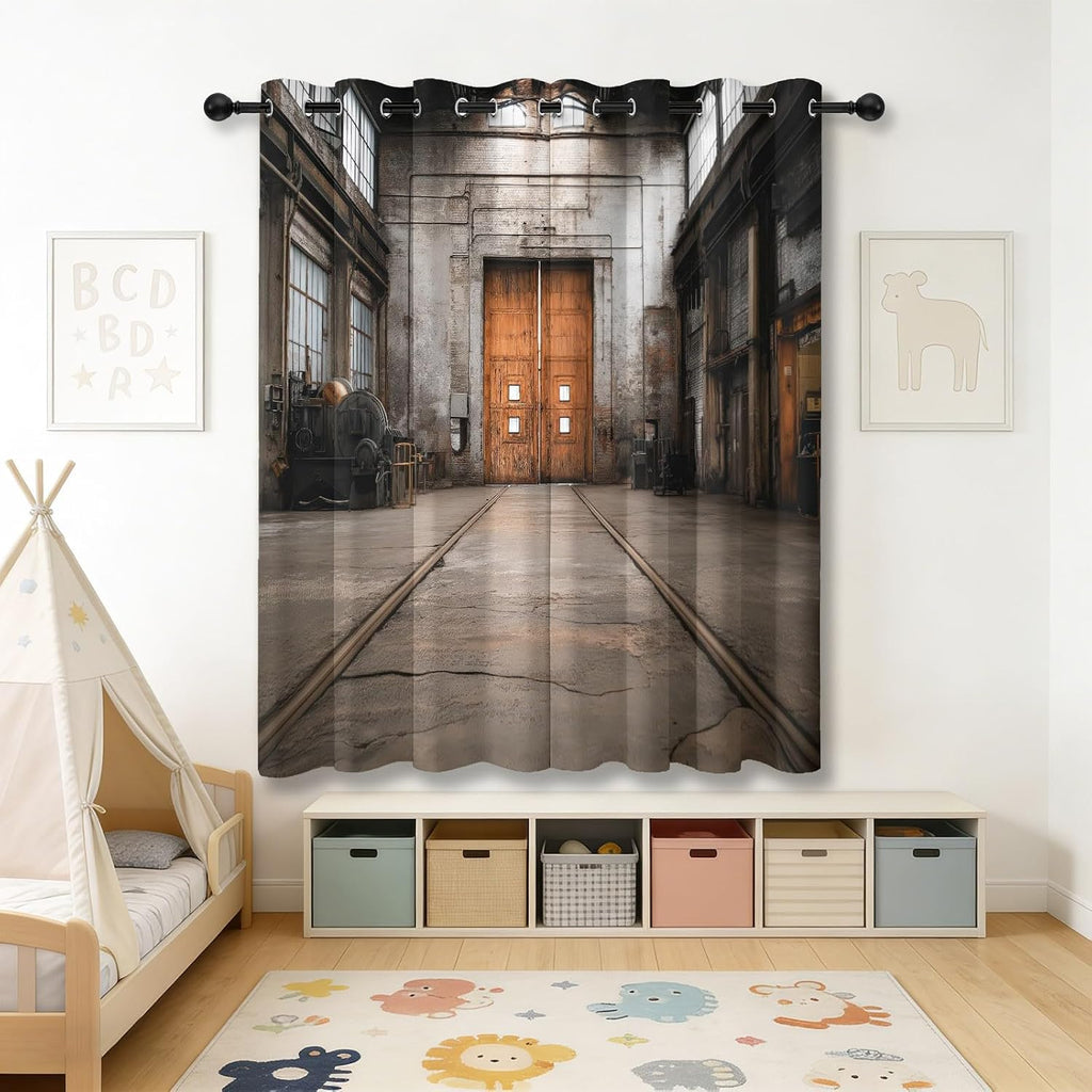 Grey Iron Gate Industrial Curtains Set