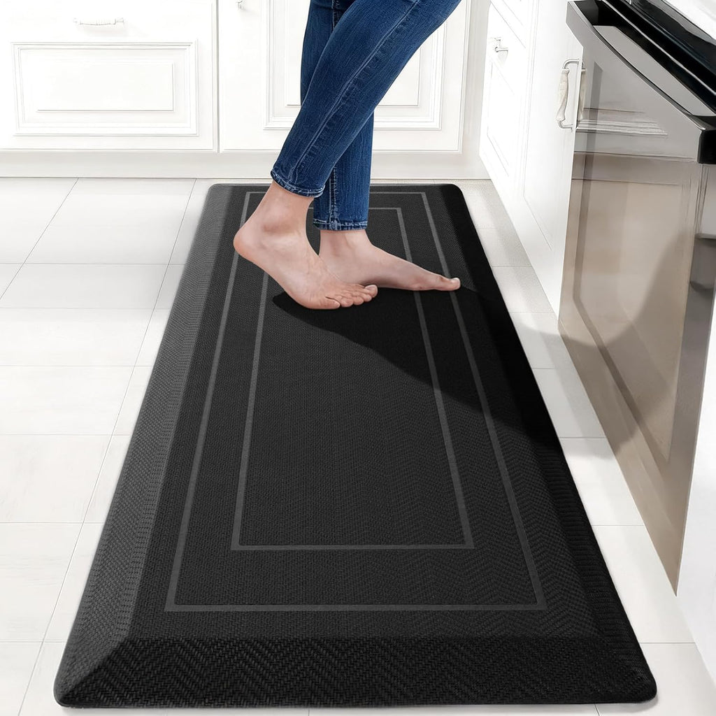 UKISS 9/10"" Extra Thick Cushioned Anti Fatigue Kitchen Mat, Waterproof High Density Foam Standing Desk Mat, Non-Slip Ergonomic Comfort Mat for Kitchen, Office,Workstation Black (Black, 20" X 48")