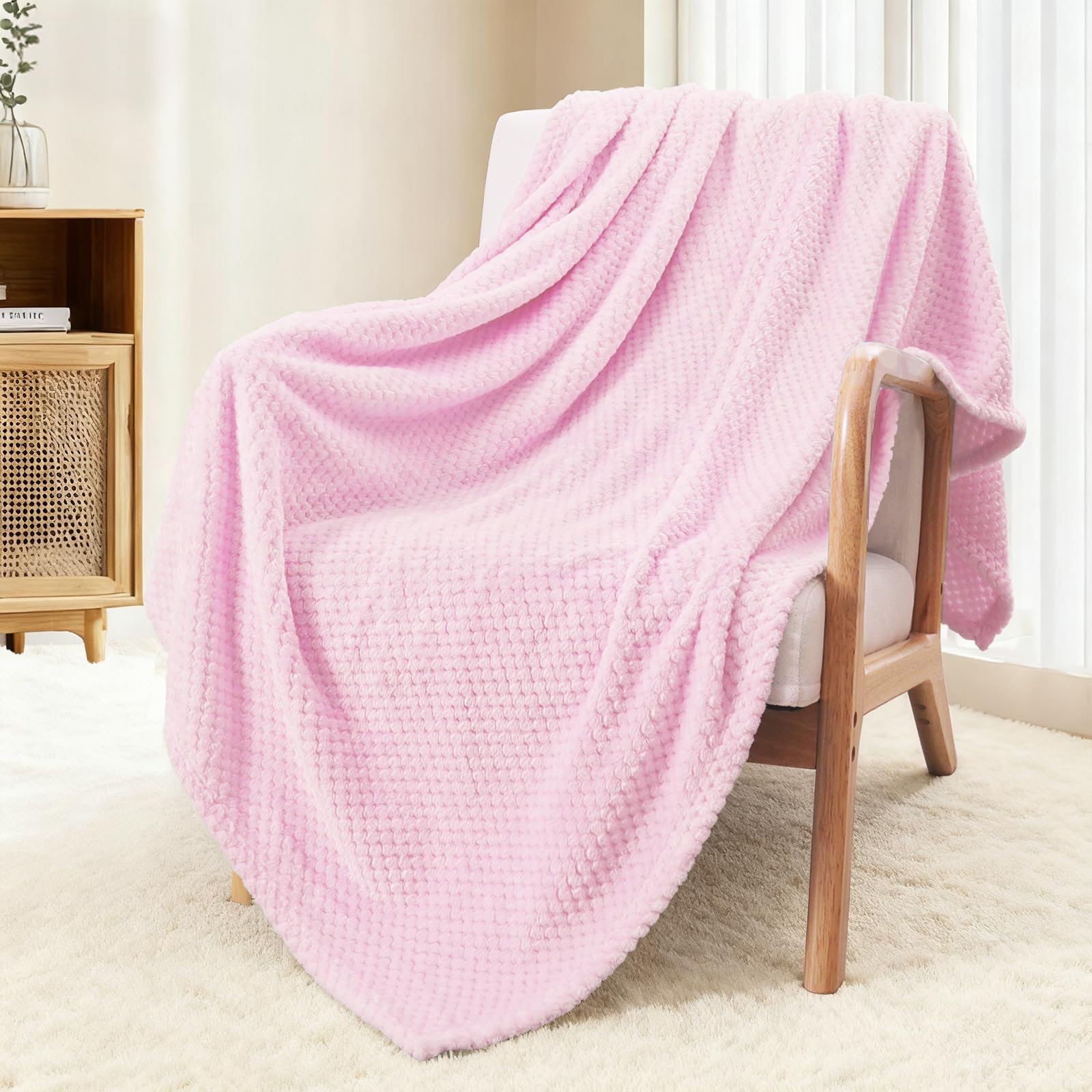 Exclusivo Mezcla Fleece Throw Blanket Extra Large, Super Soft and Warm Blankets for Couch, Sofa and Bed Waffle Textured, Cozy, Fuzzy and Lightweight (Tan, 50x70 Inches)