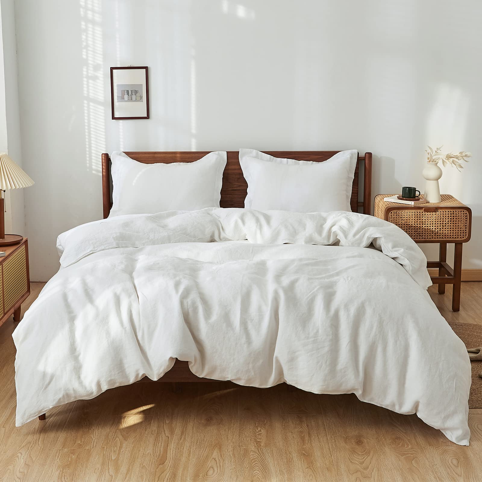 Simple&Opulence 100% Linen Duvet Cover Set, 3 PCS Natural French Flax Duvet Cover King Size, Breathable Soft Comfy Bedding Comforter Cover with 2 Pillowcases(Linen, 104"x92")