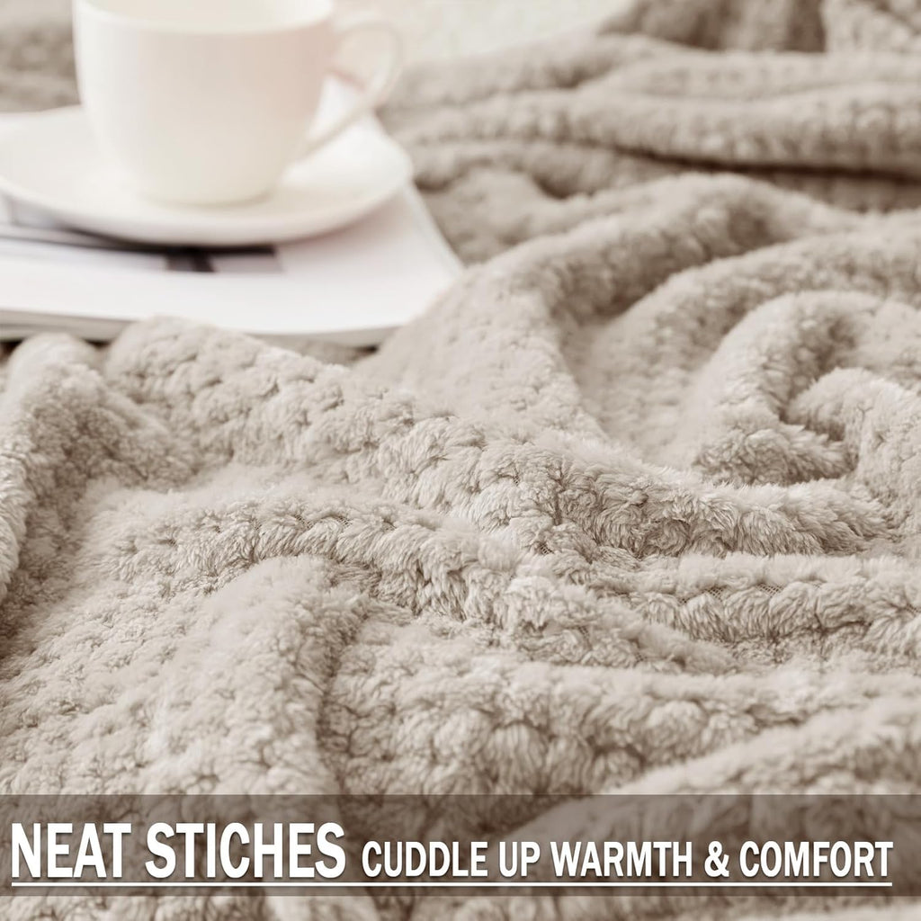 Exclusivo Mezcla Fleece Throw Blanket Extra Large, Super Soft and Warm Blankets for Couch, Sofa and Bed Waffle Textured, Cozy, Fuzzy and Lightweight (Tan, 50x70 Inches)