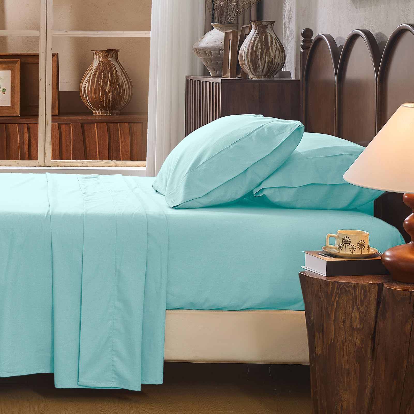 100% Linen Sheets Queen Size,Breathable & Durable 4-Piece Bed Flax Sheet Set,Soft All-Season Bedding for Hot Sleepers 16" Deep Pocket Oeko-TEX Certified,（Queen, Sage Green）