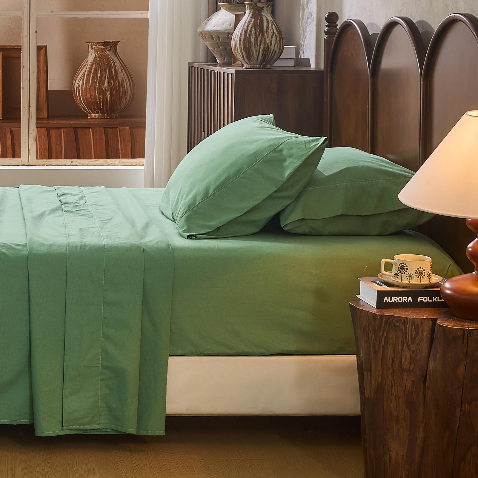 100% Linen Sheets Queen Size,Breathable & Durable 4-Piece Bed Flax Sheet Set,Soft All-Season Bedding for Hot Sleepers 16" Deep Pocket Oeko-TEX Certified,（Queen, Sage Green）
