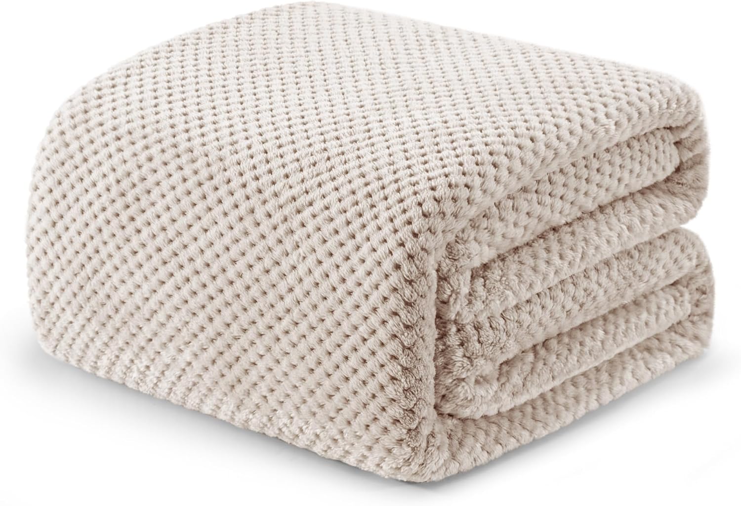 Exclusivo Mezcla Fleece Throw Blanket Extra Large, Super Soft and Warm Blankets for Couch, Sofa and Bed Waffle Textured, Cozy, Fuzzy and Lightweight (Tan, 50x70 Inches)