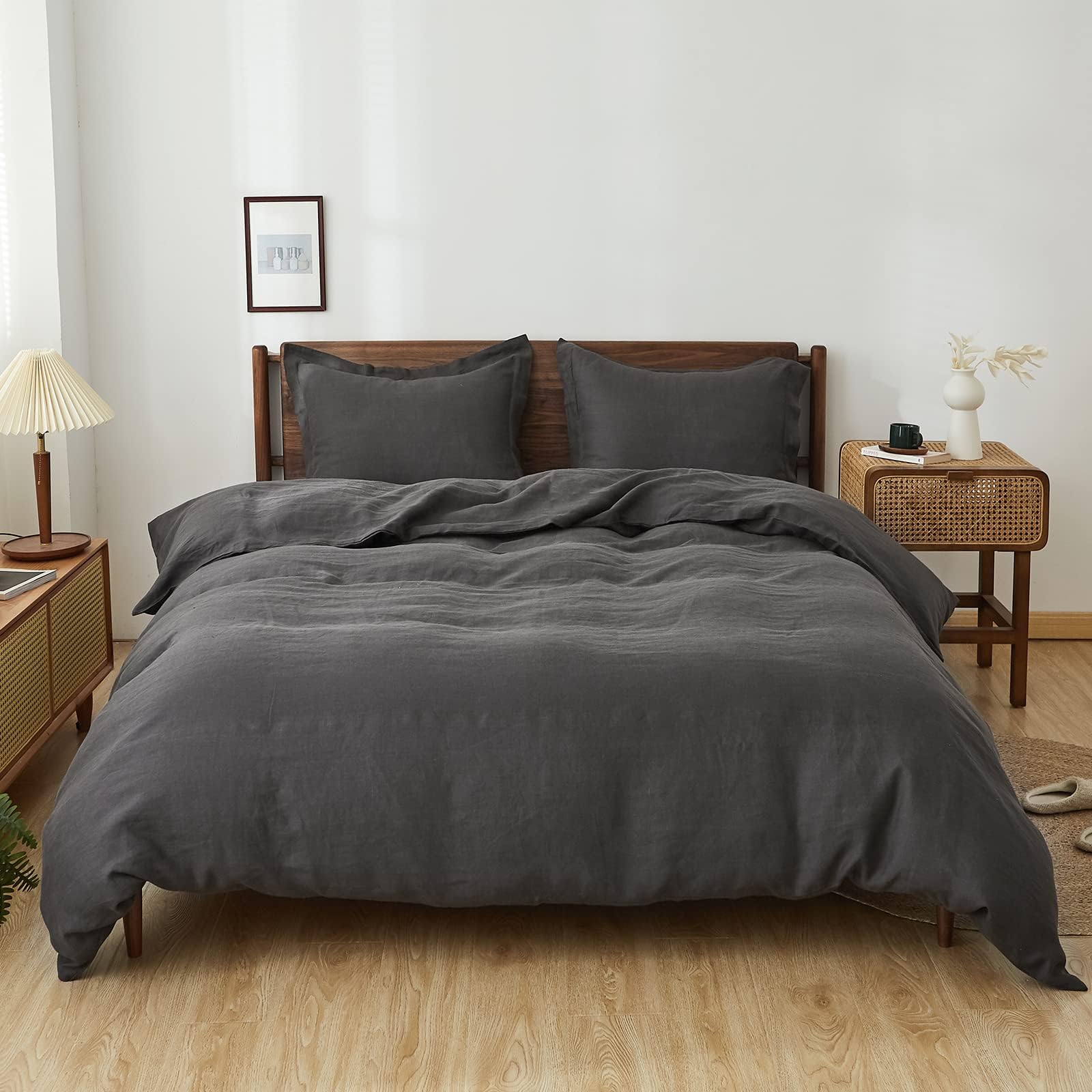 Simple&Opulence 100% Linen Duvet Cover Set, 3 PCS Natural French Flax Duvet Cover King Size, Breathable Soft Comfy Bedding Comforter Cover with 2 Pillowcases(Linen, 104"x92")