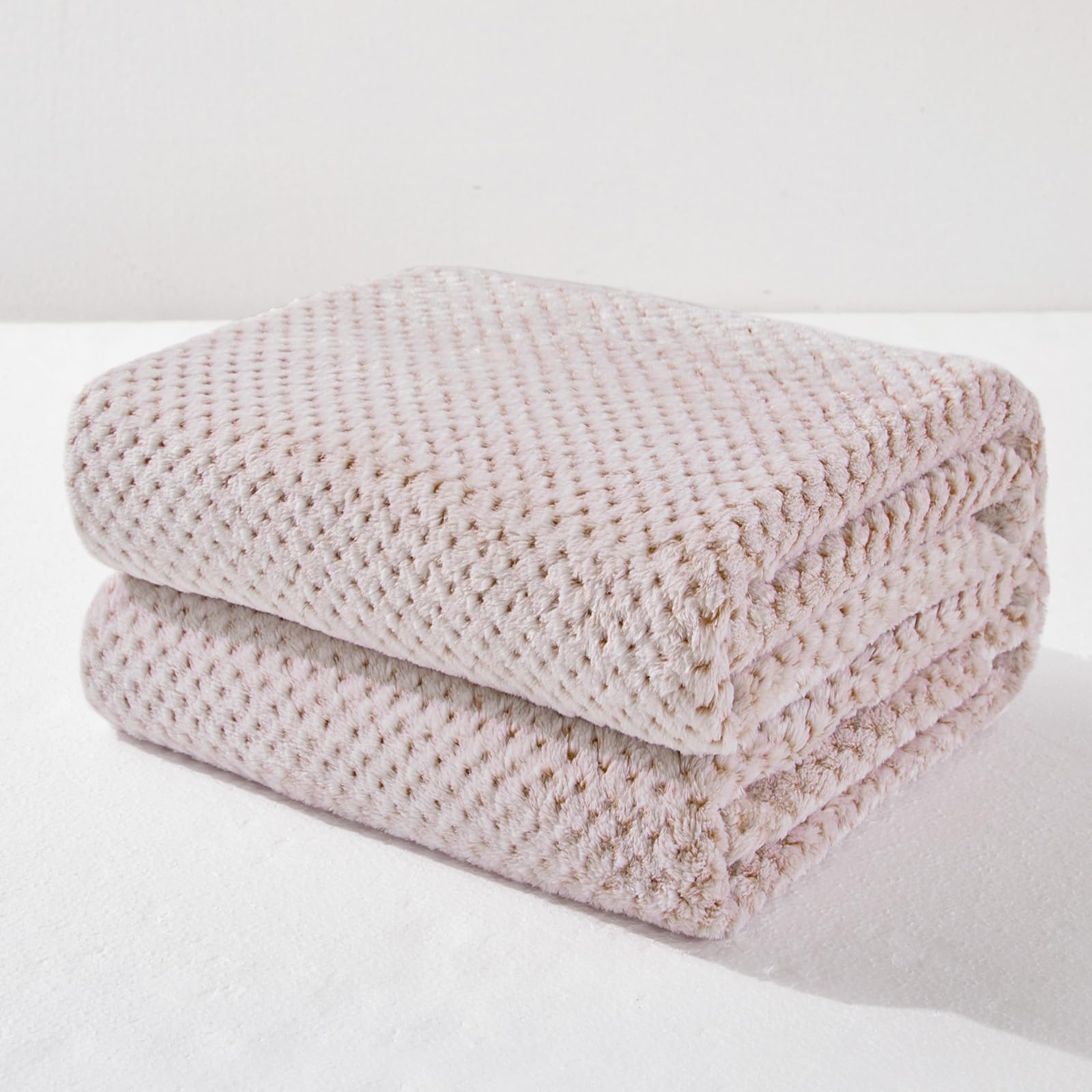 Exclusivo Mezcla Fleece Throw Blanket Extra Large, Super Soft and Warm Blankets for Couch, Sofa and Bed Waffle Textured, Cozy, Fuzzy and Lightweight (Tan, 50x70 Inches)