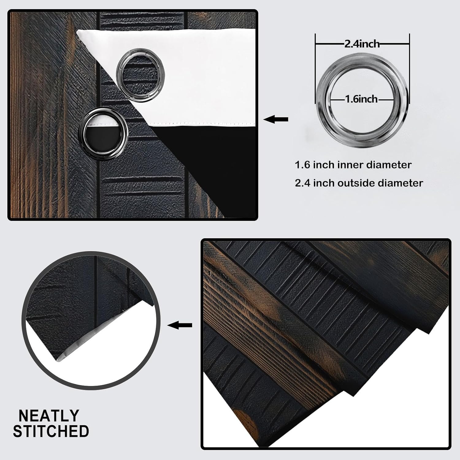 Rust Brown Vintage Wood Grain Wall Blackout Curtains, Country Industrial Style Grommet Window Drapes with Privacy Thermal Insulated Decor for Living Room Bedroom Office, 52 X 63 Inch, 2 Panels