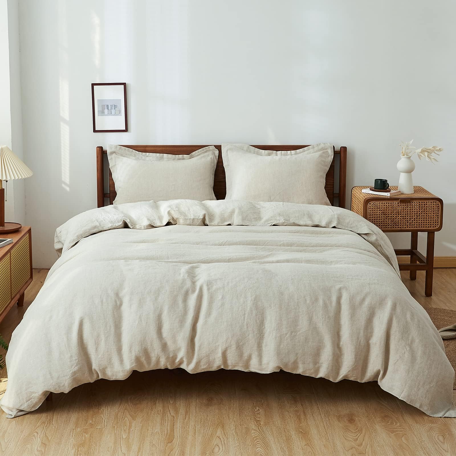 Simple&Opulence 100% Linen Duvet Cover Set, 3 PCS Natural French Flax Duvet Cover King Size, Breathable Soft Comfy Bedding Comforter Cover with 2 Pillowcases(Linen, 104"x92")